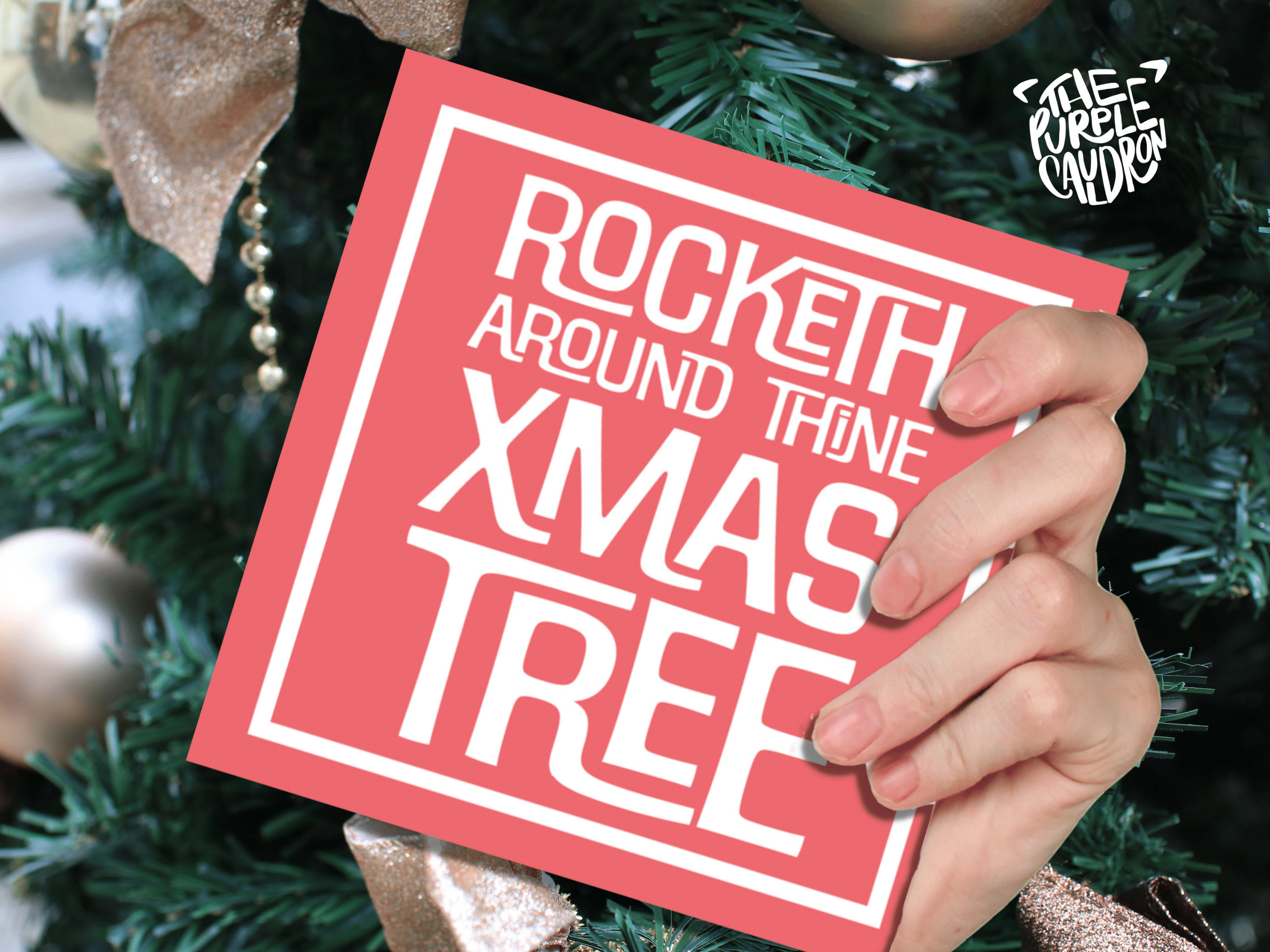 Funny Christmas Card "Rocketh Around Thine Xmas Tree" Medieval Old English Speak Red or Green Message Greetings Card Friends Xmas 2025 - View 2