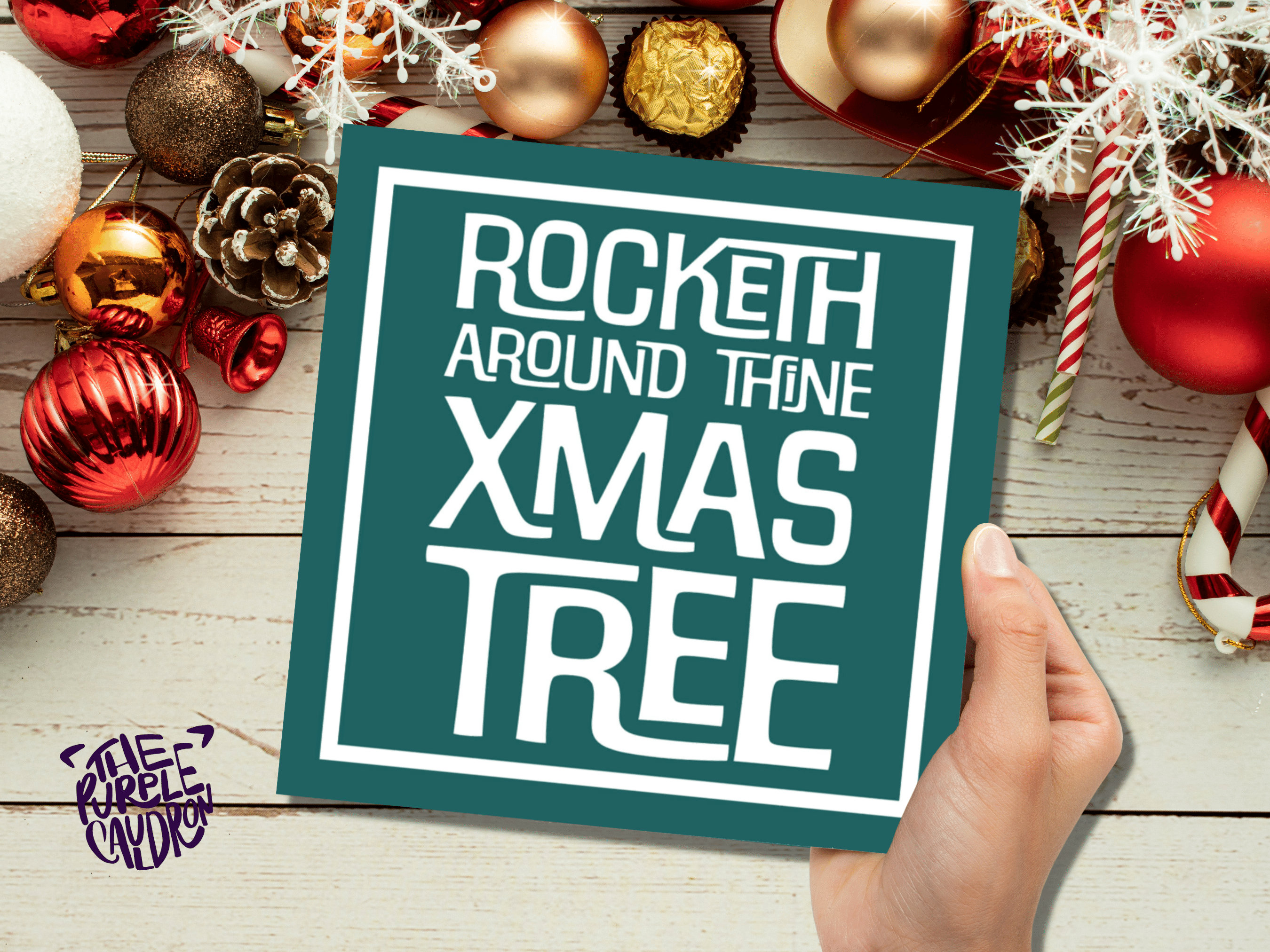 Funny Christmas Card "Rocketh Around Thine Xmas Tree" Medieval Old English Speak Red or Green Message Greetings Card Friends Xmas 2025 - View 6