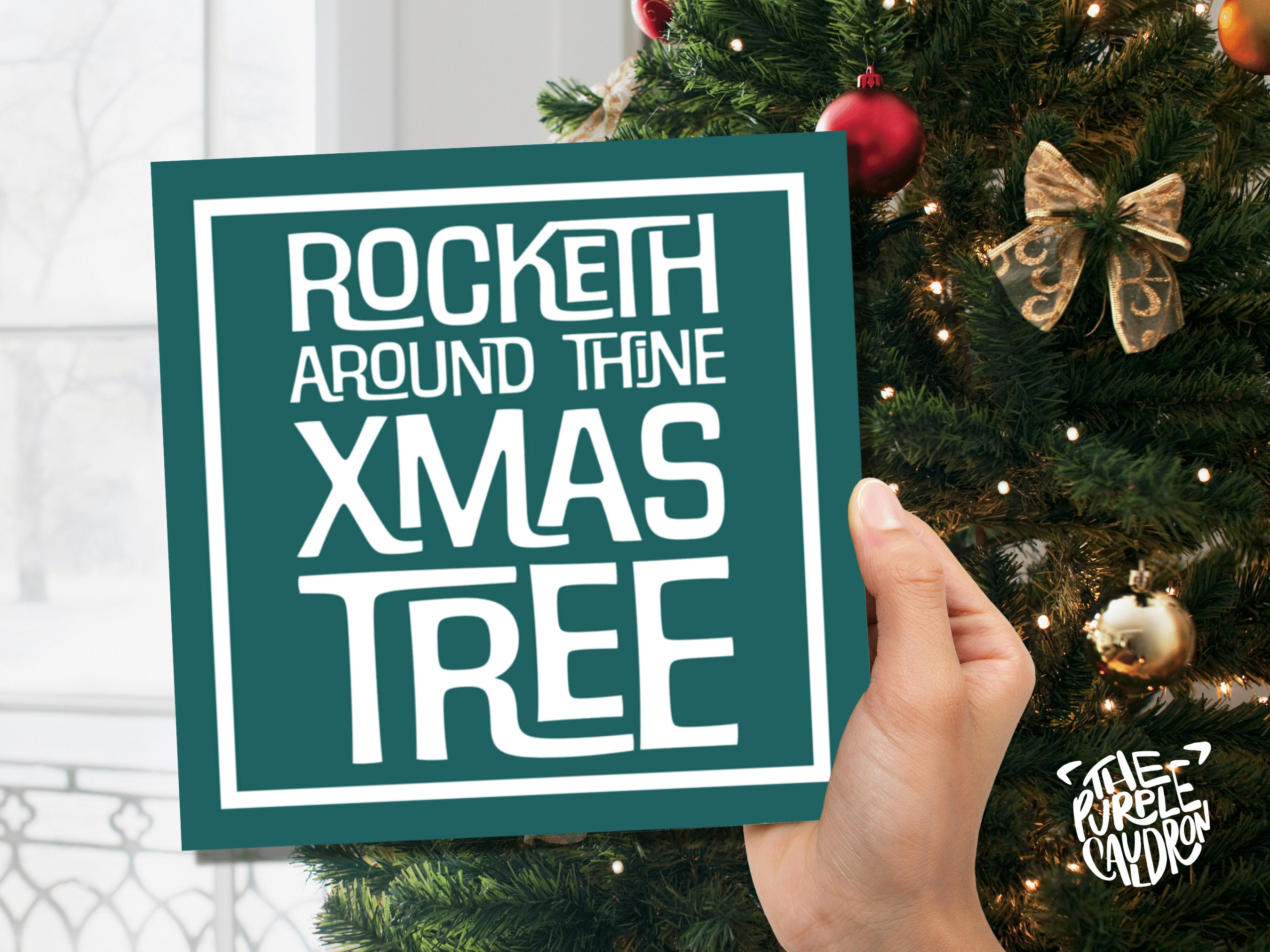 Funny Christmas Card "Rocketh Around Thine Xmas Tree" Medieval Old English Speak Red or Green Message Greetings Card Friends Xmas 2025