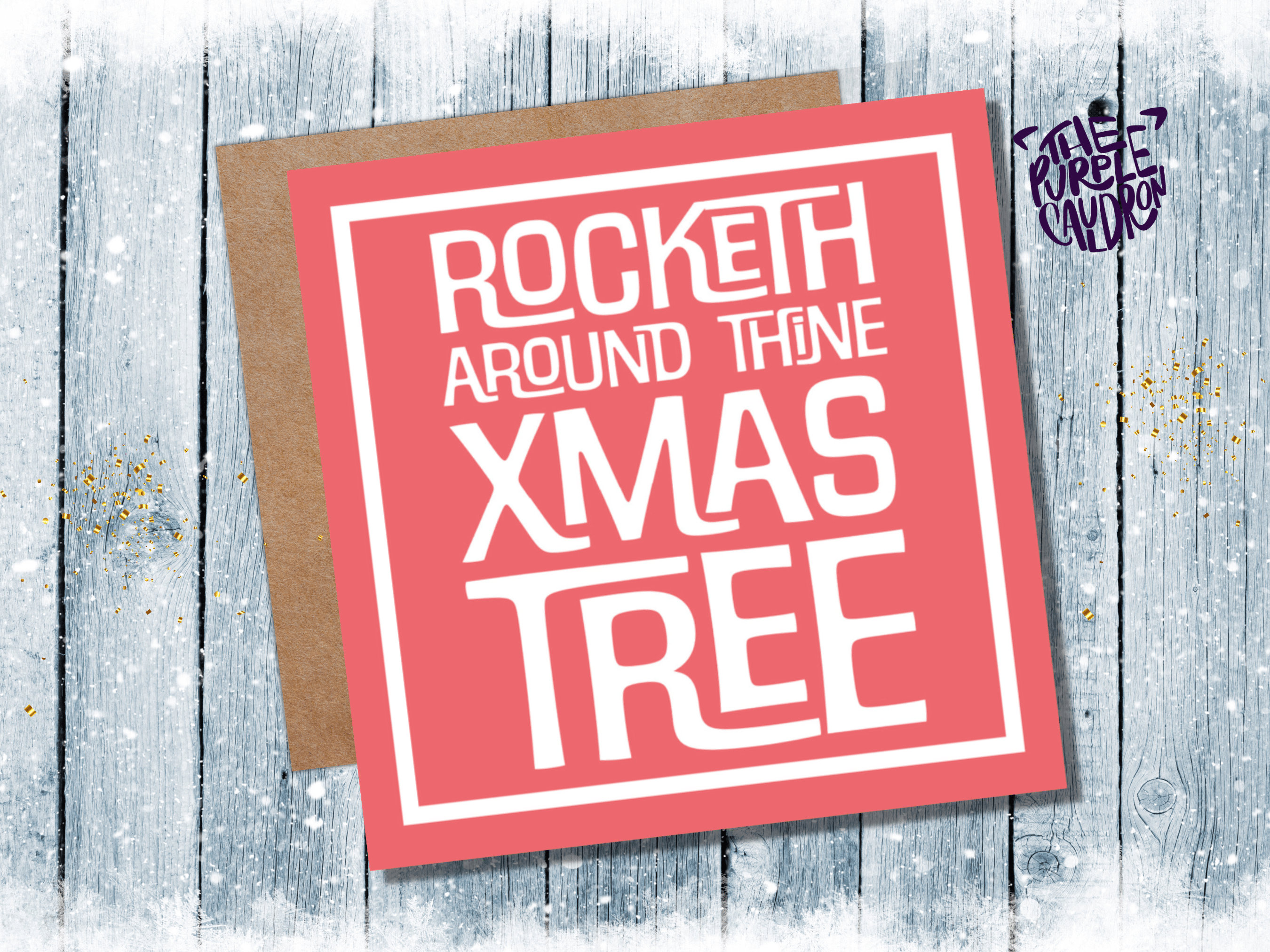 Funny Christmas Card "Rocketh Around Thine Xmas Tree" Medieval Old English Speak Red or Green Message Greetings Card Friends Xmas 2025 - View 4