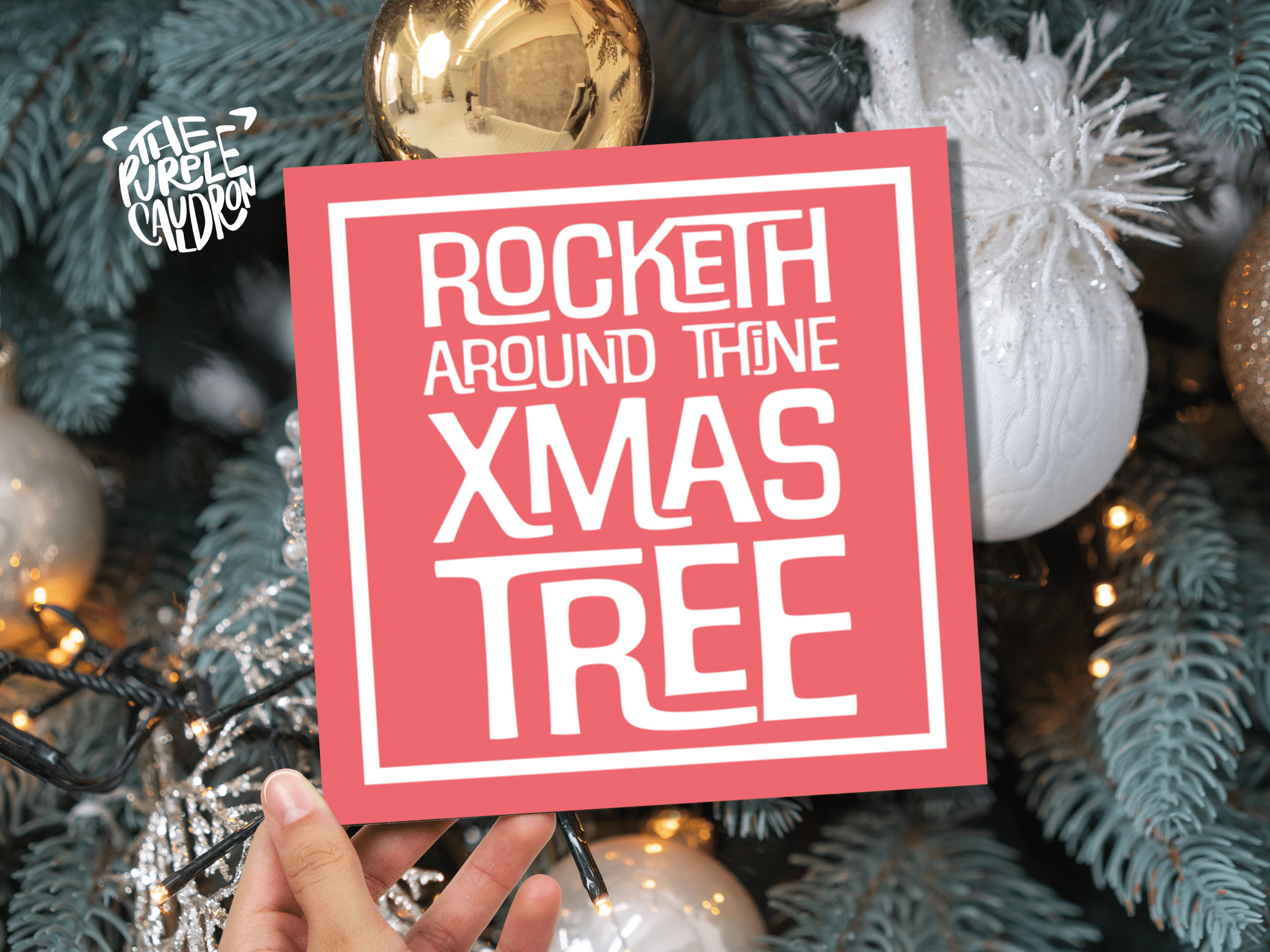 Funny Christmas Card "Rocketh Around Thine Xmas Tree" Medieval Old English Speak Red or Green Message Greetings Card Friends Xmas 2025 - View 3