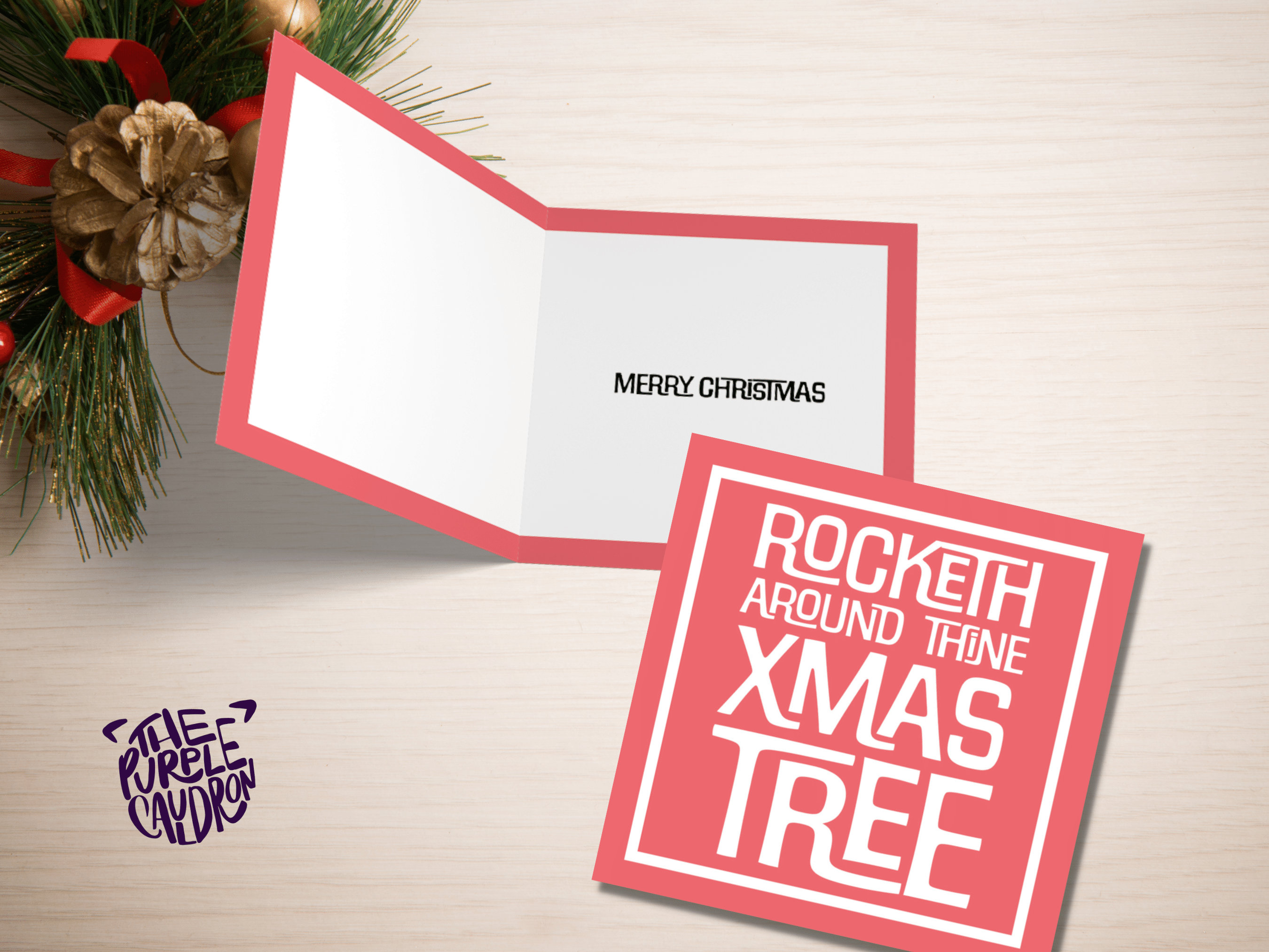 Funny Christmas Card "Rocketh Around Thine Xmas Tree" Medieval Old English Speak Red or Green Message Greetings Card Friends Xmas 2025 - View 5