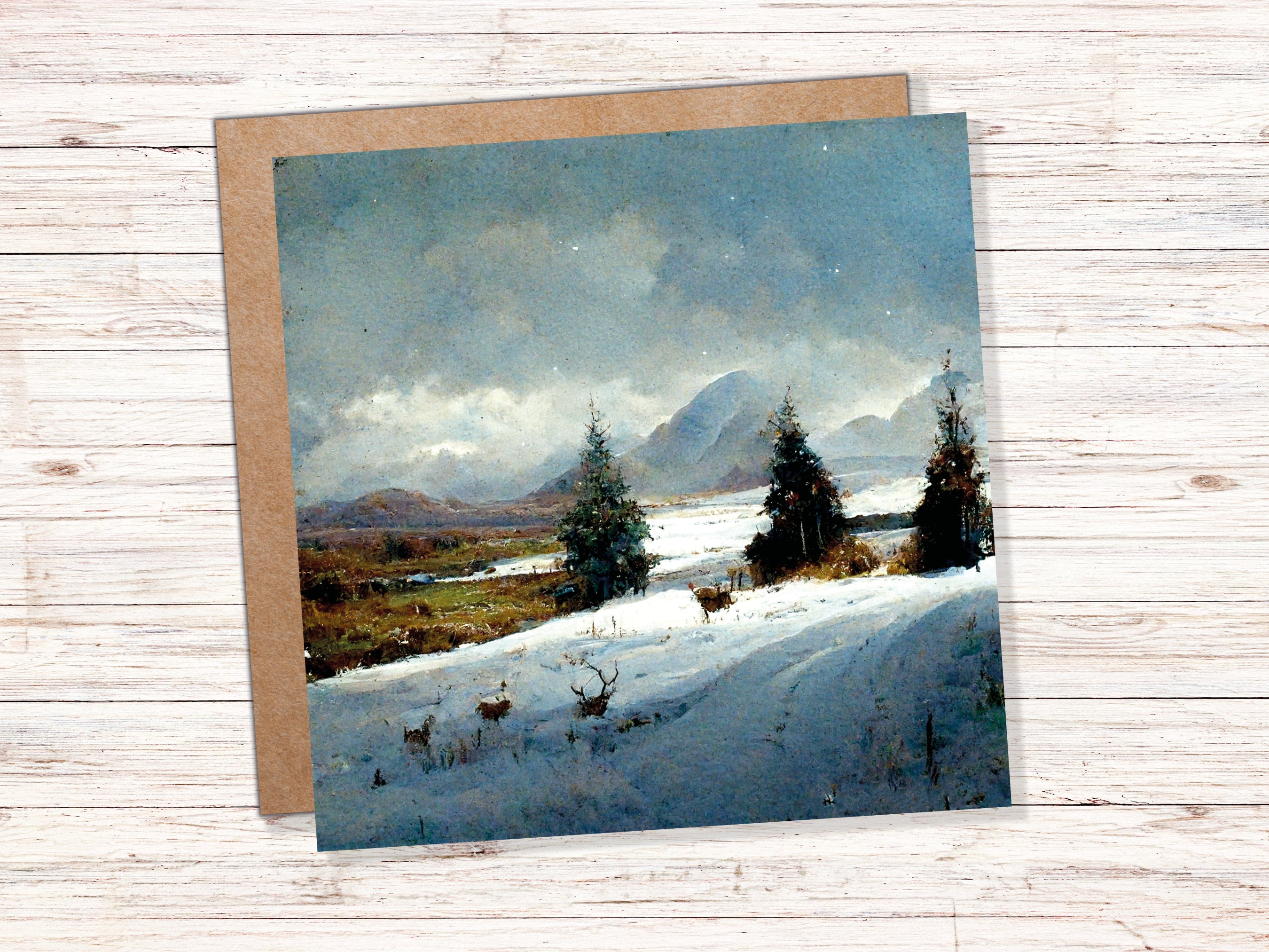 Winter Scenery Card with Snowy Scotland Landscape Unique Deer Snow Painting Traditional Greetings Cards Family Friends Xmas 2025 Thank You - View 3