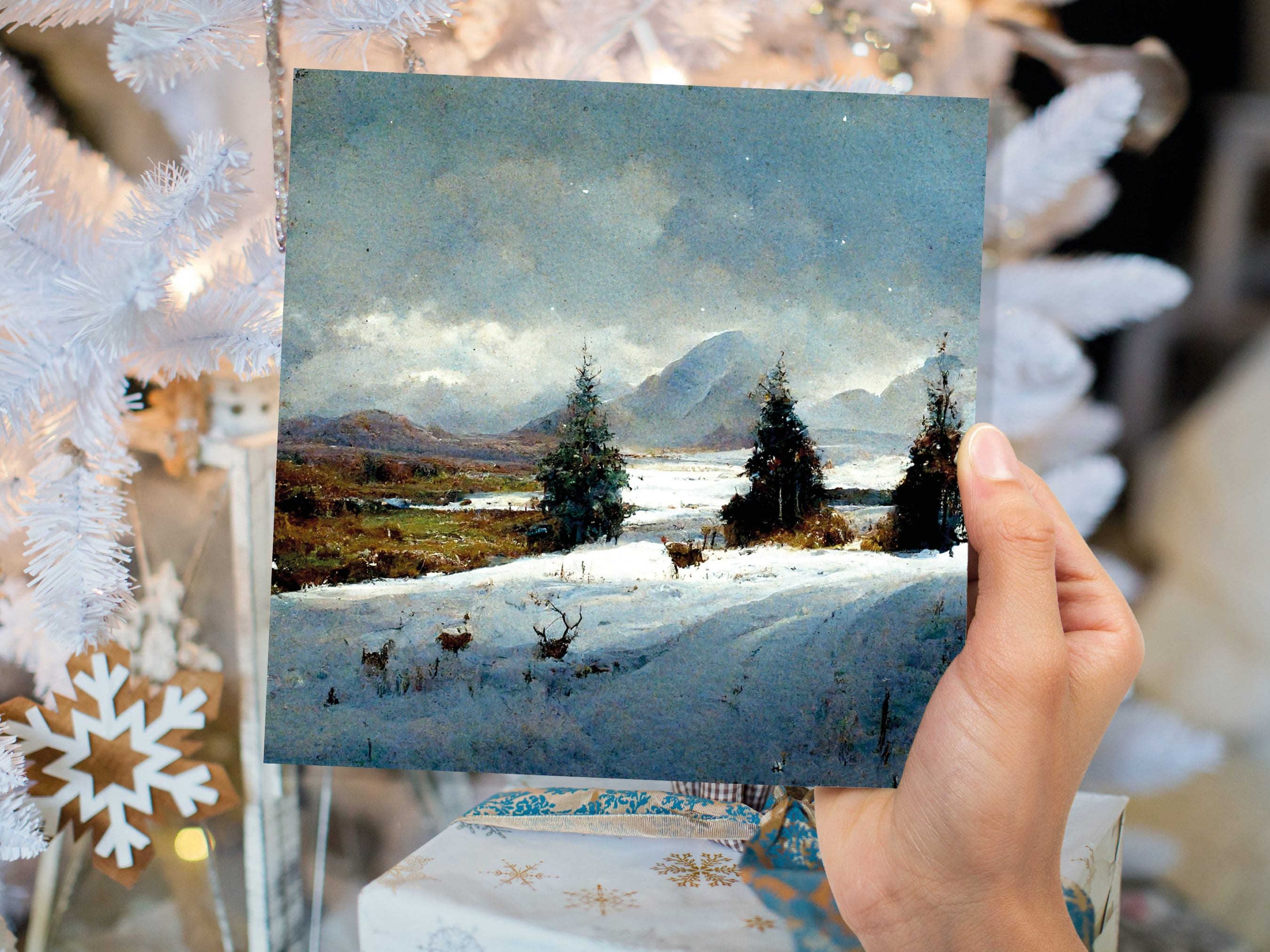 Winter Scenery Card with Snowy Scotland Landscape Unique Deer Snow Painting Traditional Greetings Cards Family Friends Xmas 2025 Thank You - View 6