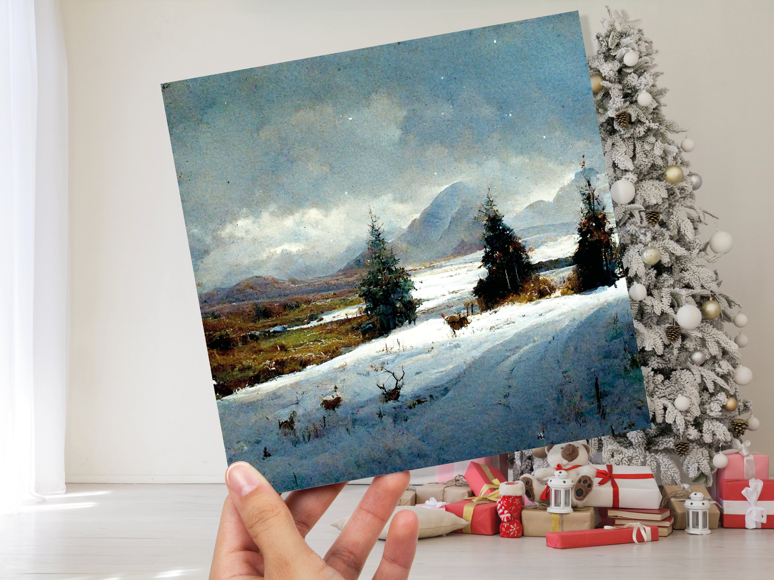 Winter Scenery Card with Snowy Scotland Landscape Unique Deer Snow Painting Traditional Greetings Cards Family Friends Xmas 2025 Thank You - View 8