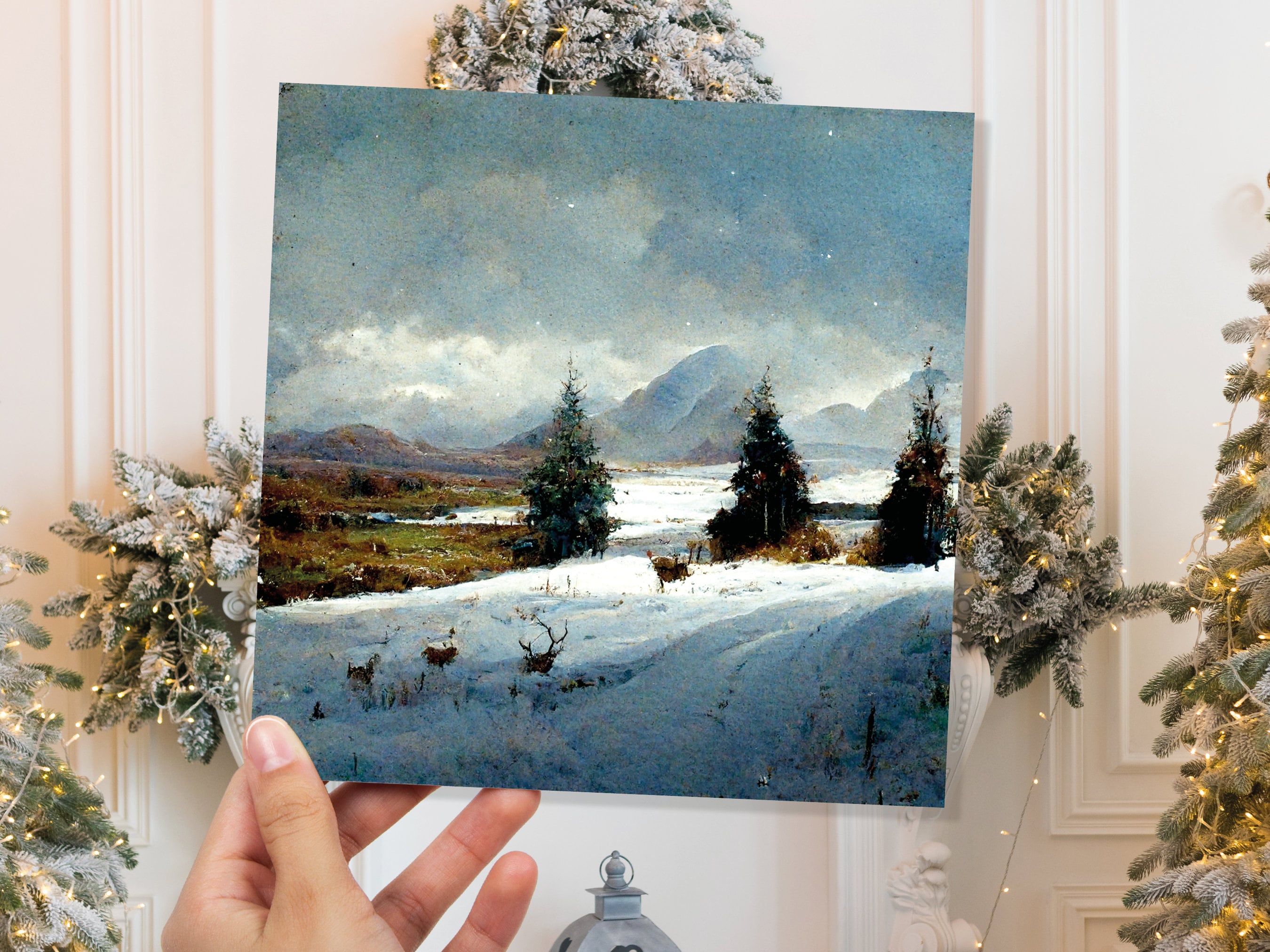 Winter Scenery Card with Snowy Scotland Landscape Unique Deer Snow Painting Traditional Greetings Cards Family Friends Xmas 2025 Thank You - View 4
