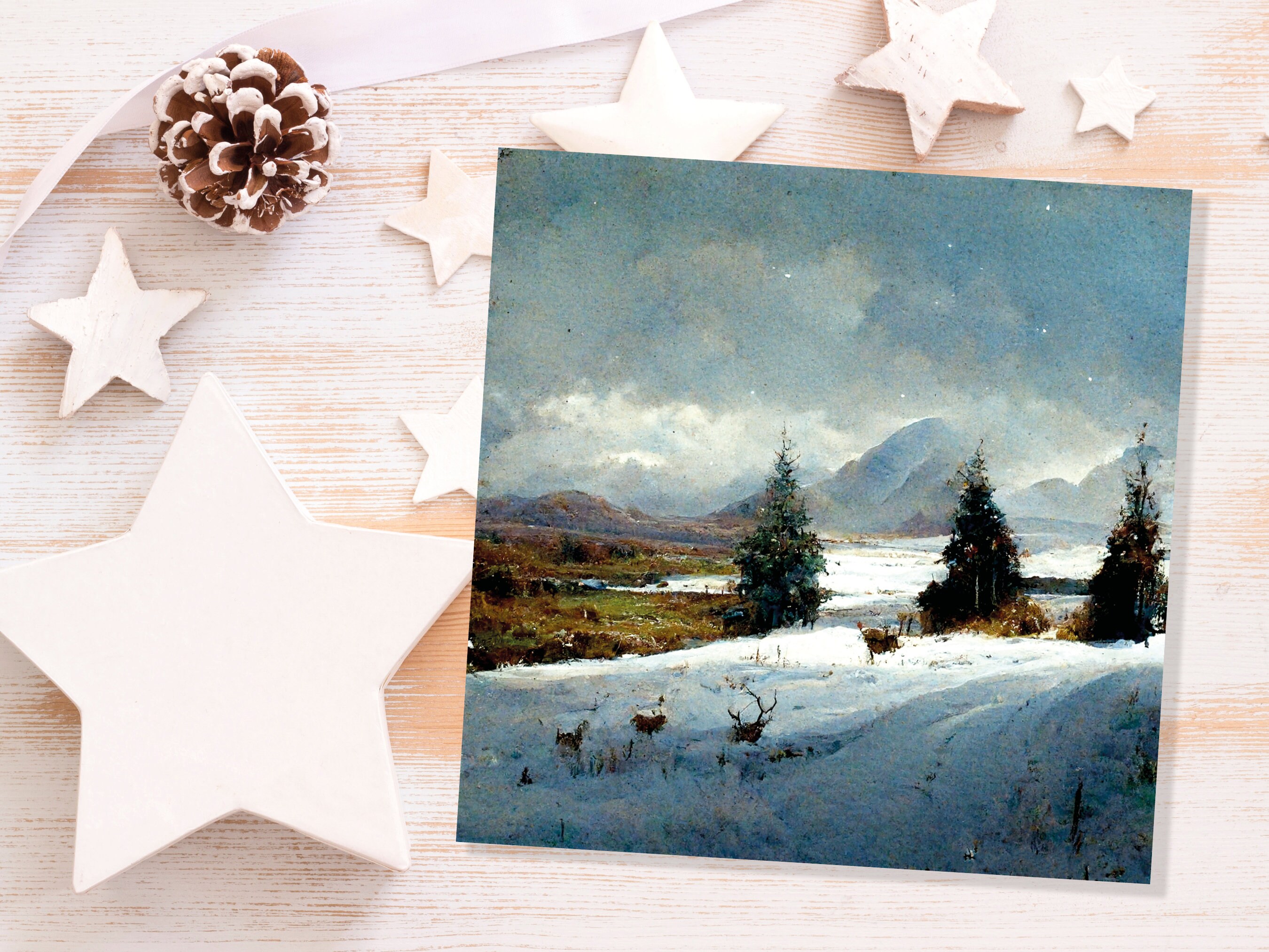 Winter Scenery Card with Snowy Scotland Landscape Unique Deer Snow Painting Traditional Greetings Cards Family Friends Xmas 2025 Thank You - View 7