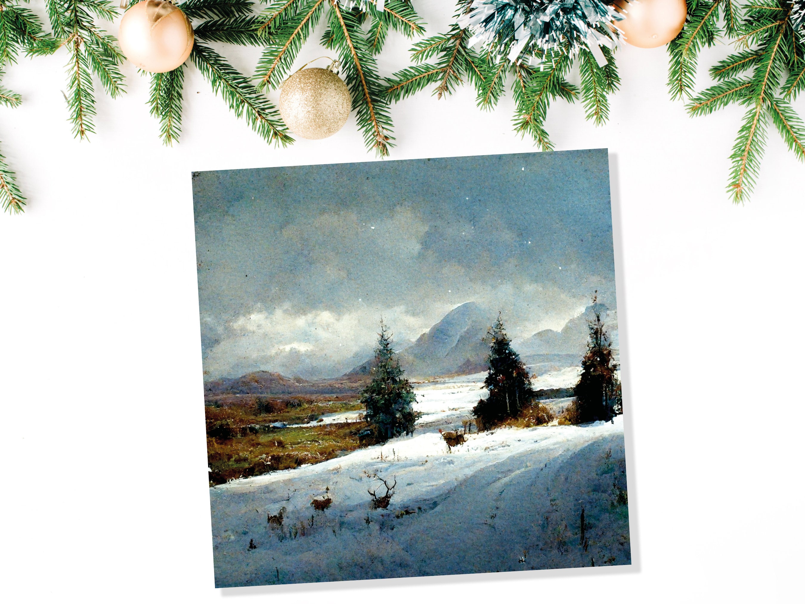 Winter Scenery Card with Snowy Scotland Landscape Unique Deer Snow Painting Traditional Greetings Cards Family Friends Xmas 2025 Thank You - View 5