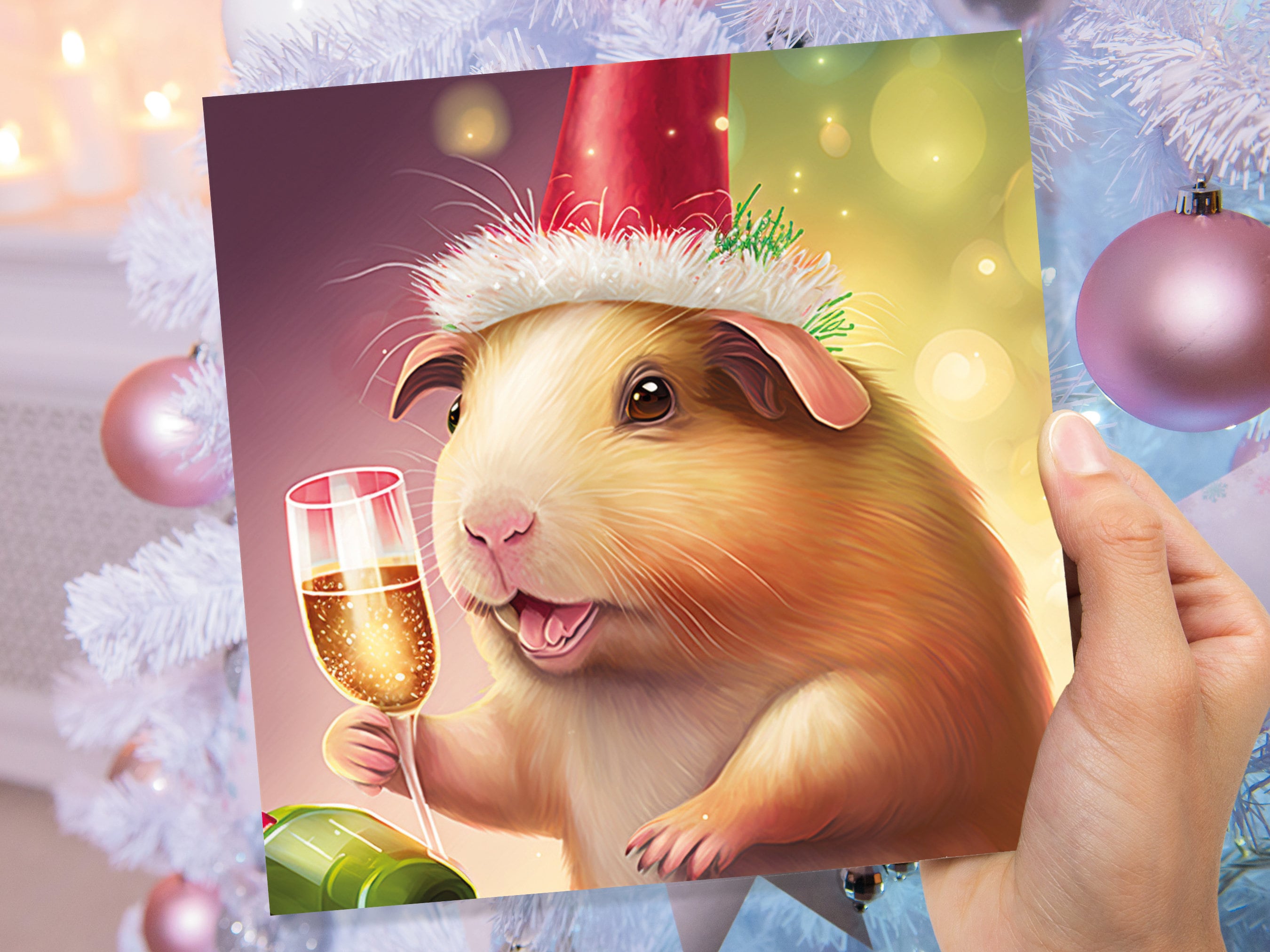Guinea Pig Christmas Card Funny Drinking Champagne Xmas Party Humour Unique Joke Greetings For Family Friends Xmas 2025 1, 5 or 10 Packs Set - View 5