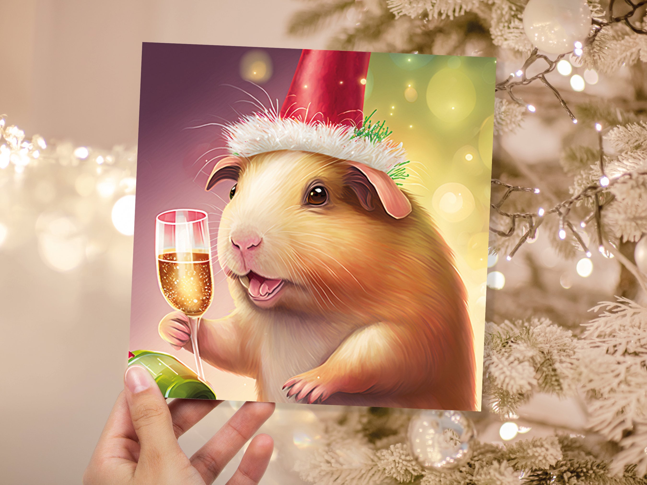 Guinea Pig Christmas Card Funny Drinking Champagne Xmas Party Humour Unique Joke Greetings For Family Friends Xmas 2025 1, 5 or 10 Packs Set - View 10