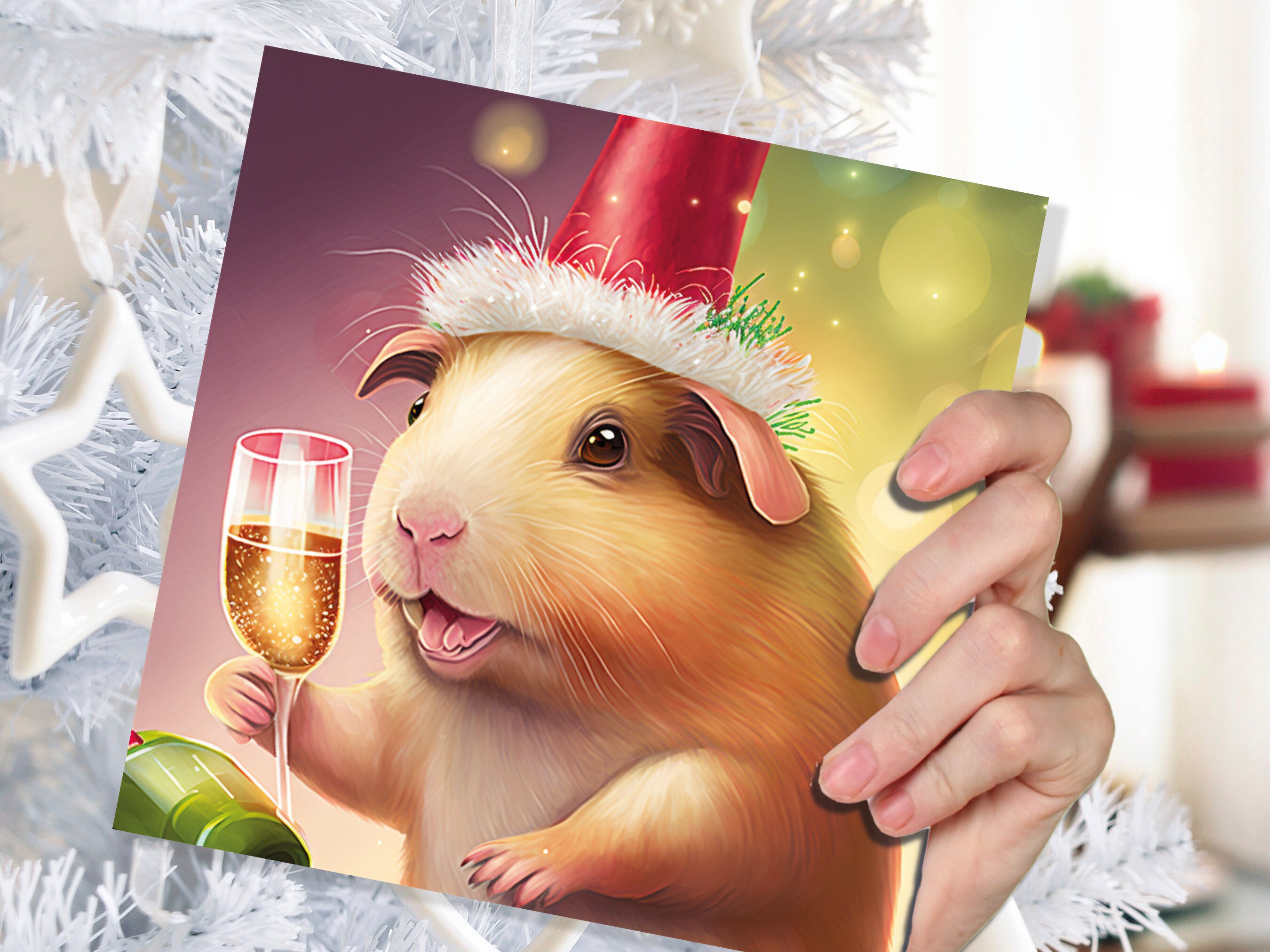 Guinea Pig Christmas Card Funny Drinking Champagne Xmas Party Humour Unique Joke Greetings For Family Friends Xmas 2025 1, 5 or 10 Packs Set - View 6