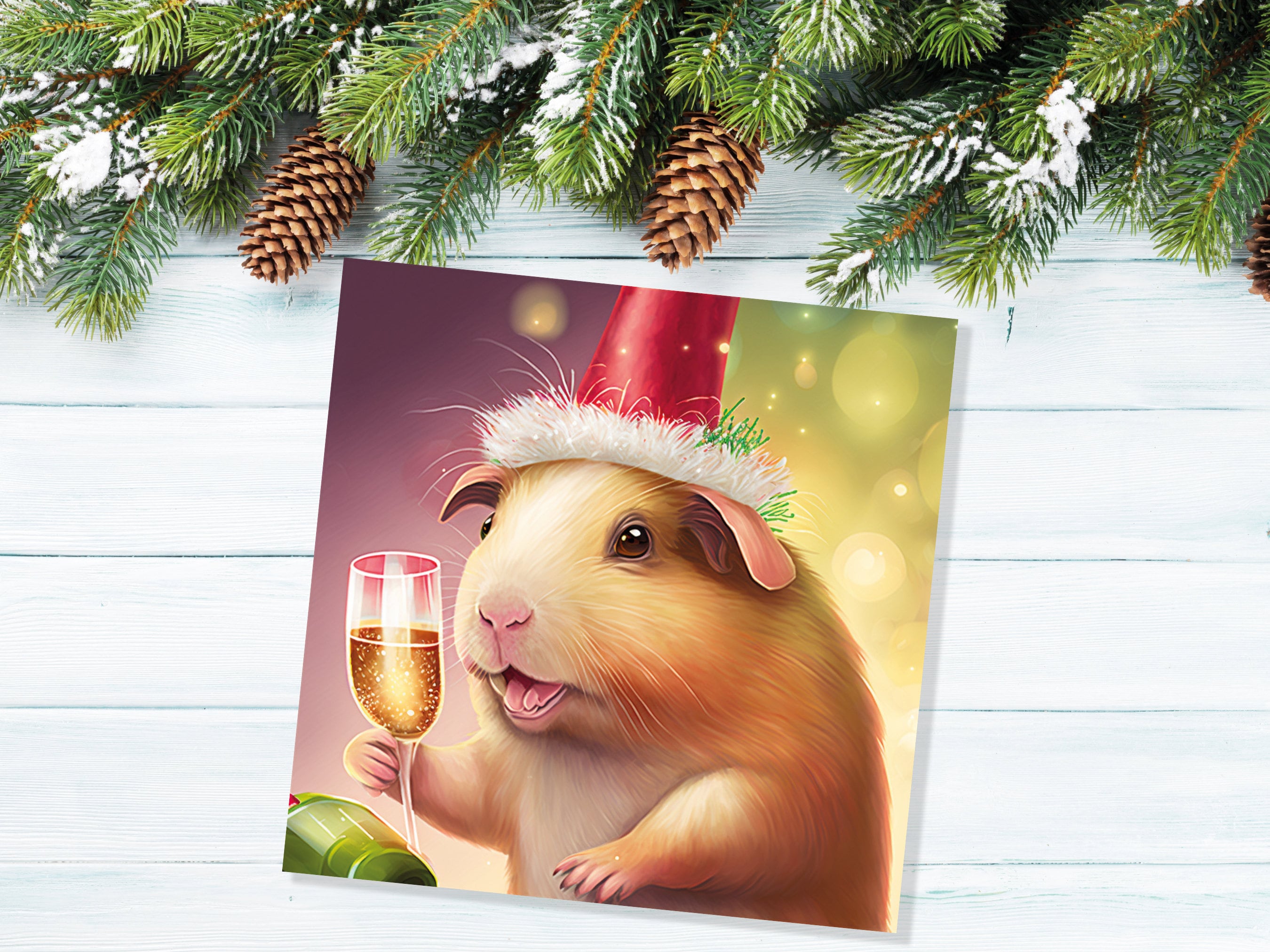 Guinea Pig Christmas Card Funny Drinking Champagne Xmas Party Humour Unique Joke Greetings For Family Friends Xmas 2025 1, 5 or 10 Packs Set - View 7