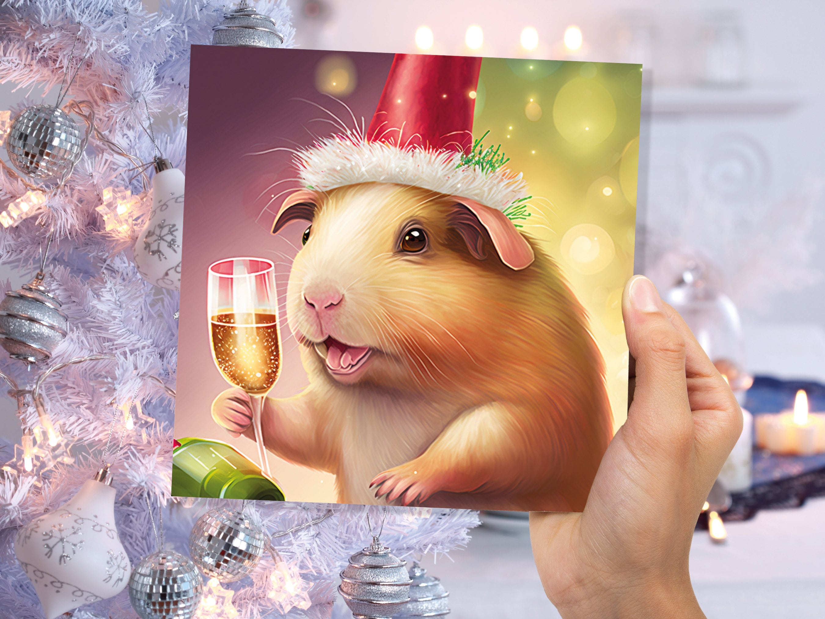 Guinea Pig Christmas Card Funny Drinking Champagne Xmas Party Humour Unique Joke Greetings For Family Friends Xmas 2025 1, 5 or 10 Packs Set - View 9
