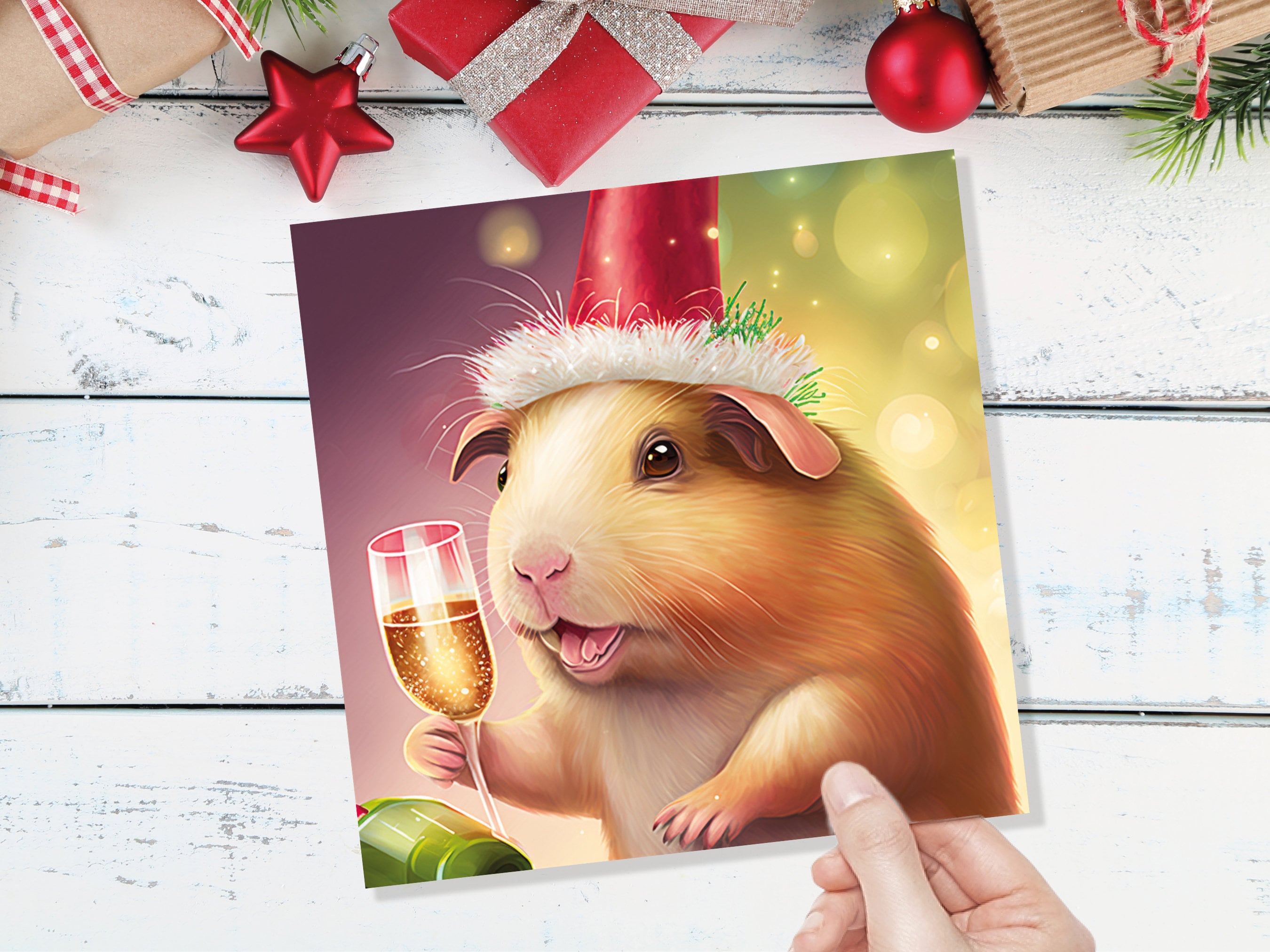 Guinea Pig Christmas Card Funny Drinking Champagne Xmas Party Humour Unique Joke Greetings For Family Friends Xmas 2025 1, 5 or 10 Packs Set - View 4