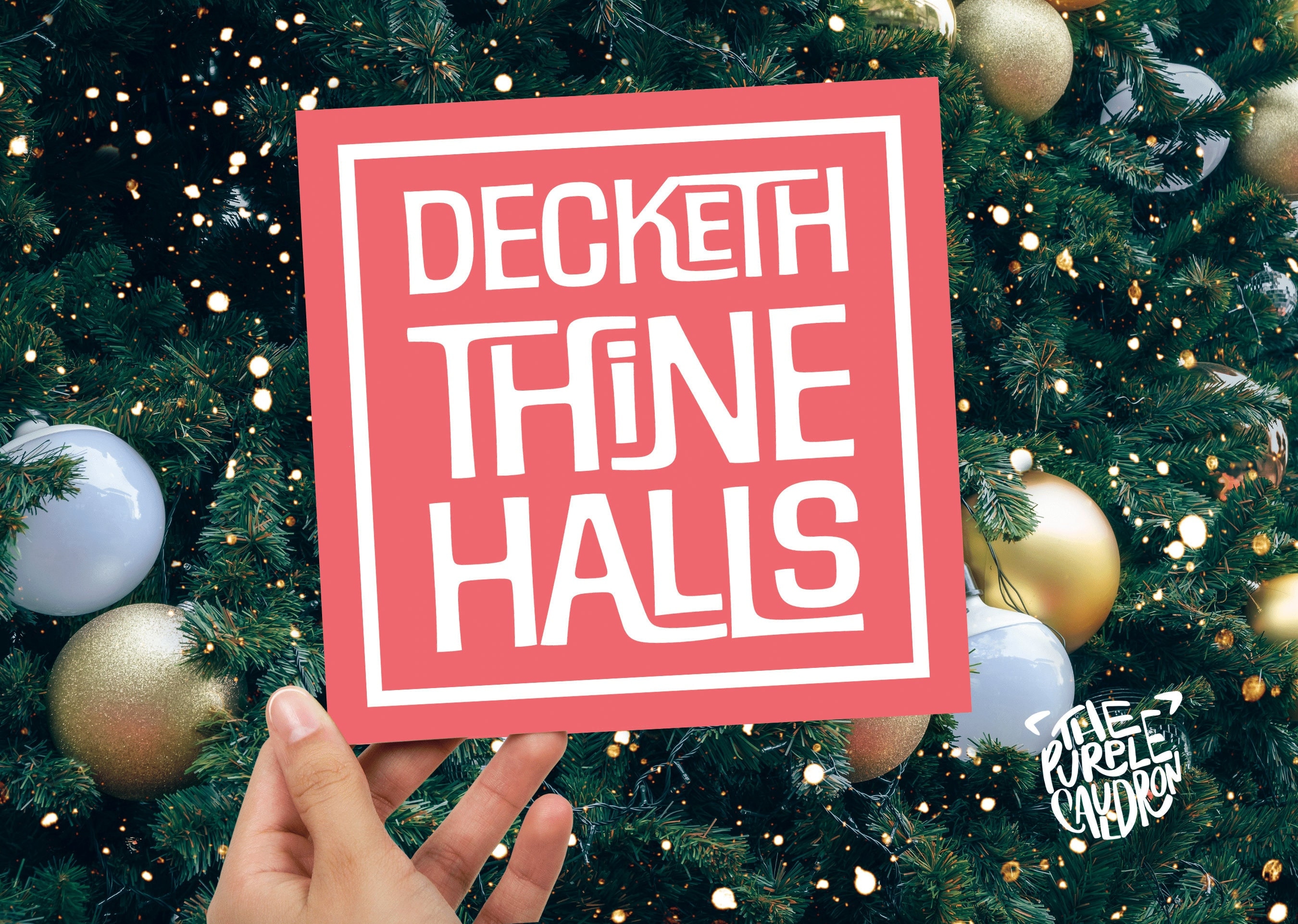 Christmas Card Quotes Funny "Decketh Thine Halls" Medieval Old English Speak Red or Green Greetings Card Friends Messages New for Xmas 2025 - View 4