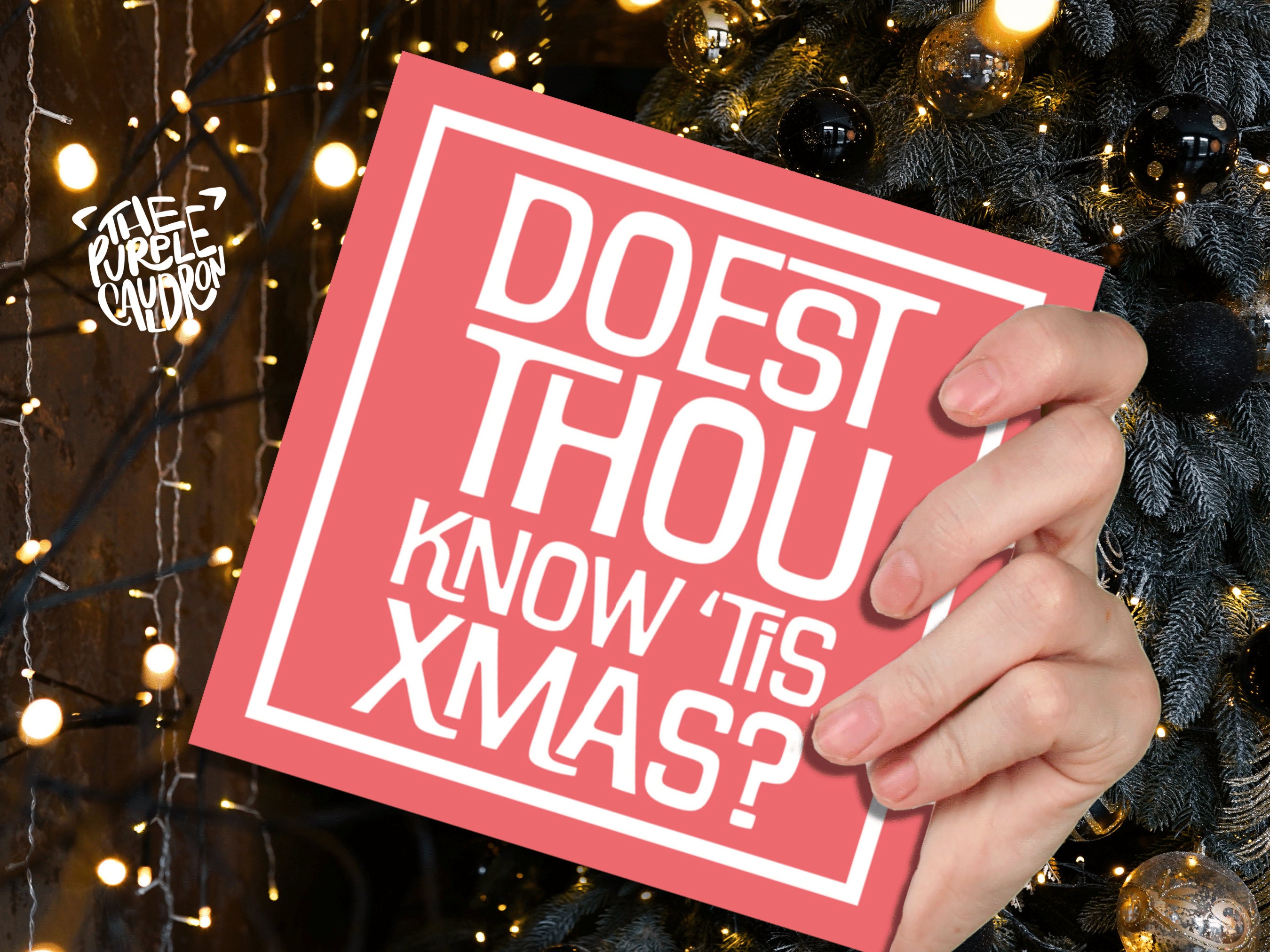 Posh Christmas Card "Doest Thou Know 'Tis Xmas?" Medieval Old English Speak Red or Green Message Greetings Card Friends Xmas 2025 - View 3