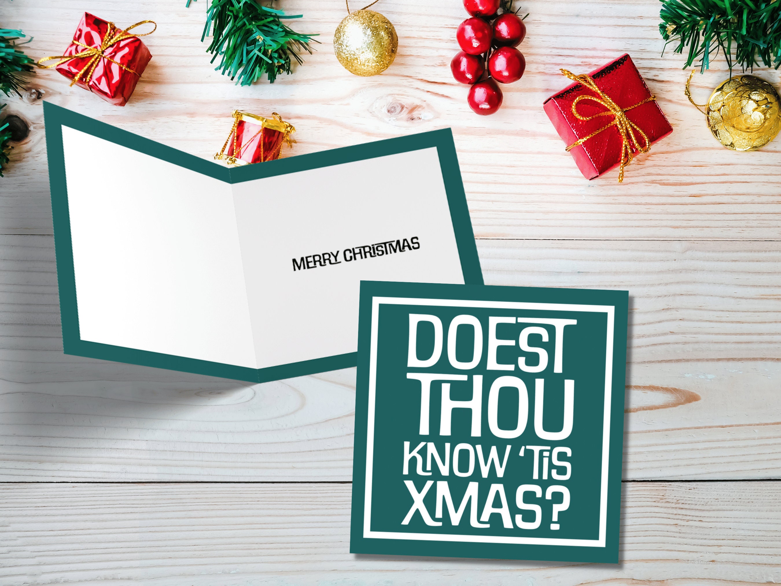 Posh Christmas Card "Doest Thou Know 'Tis Xmas?" Medieval Old English Speak Red or Green Message Greetings Card Friends Xmas 2025 - View 8