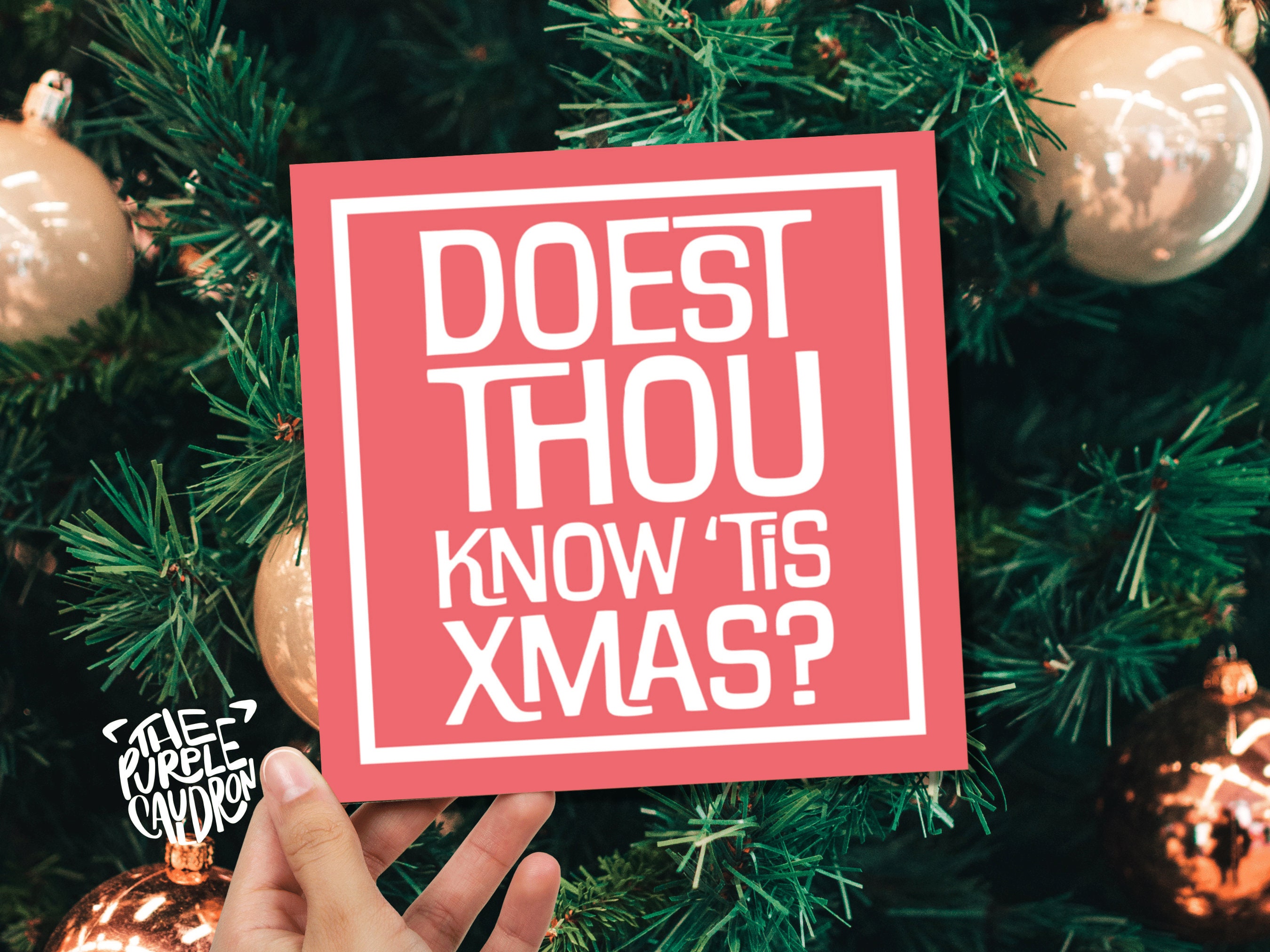 Posh Christmas Card "Doest Thou Know 'Tis Xmas?" Medieval Old English Speak Red or Green Message Greetings Card Friends Xmas 2025 - View 4