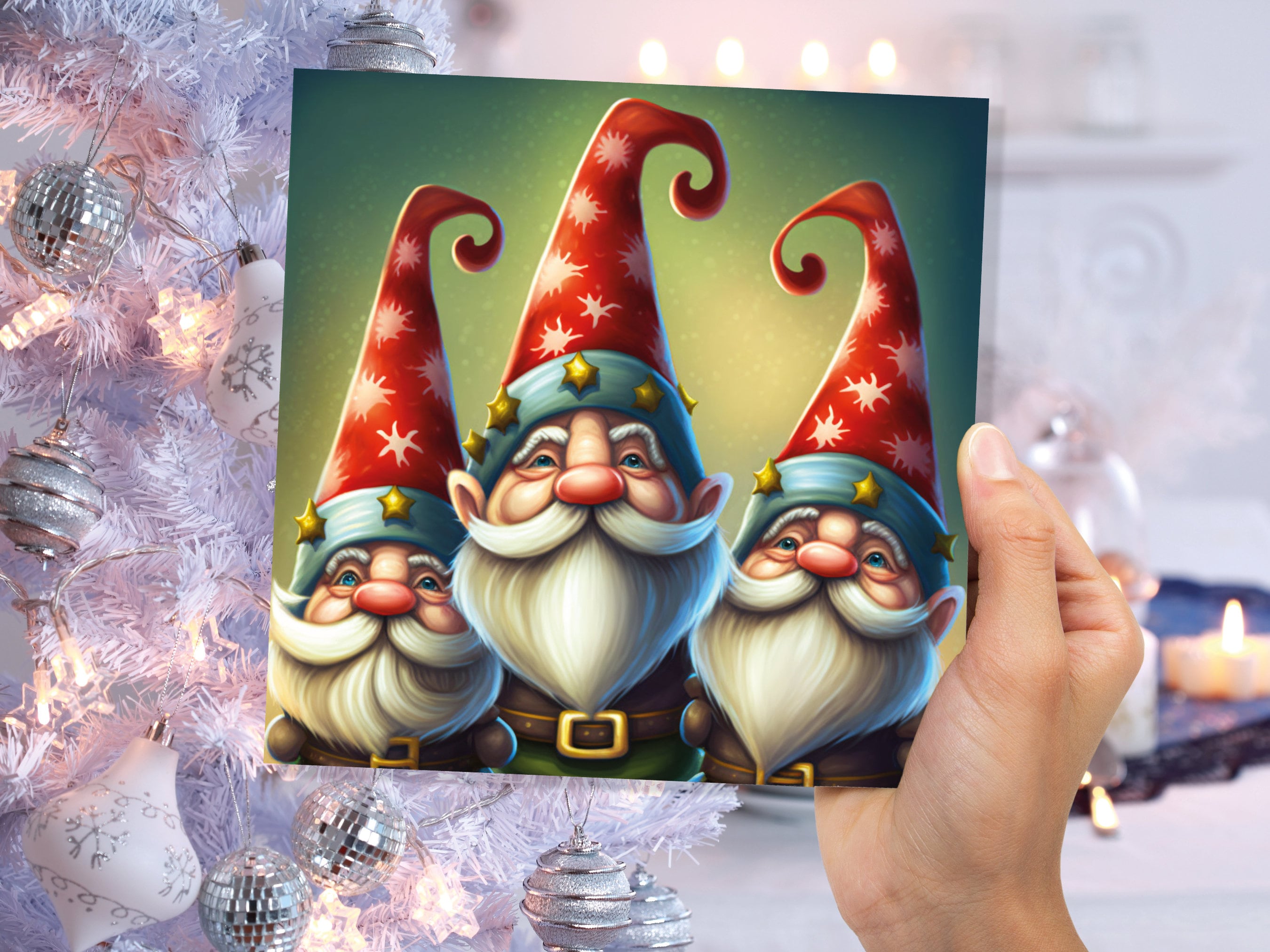 Christmas Gnomes Cards Cute Little Friendly Dwarves Red Festive Hats and White Beards Magical Gnome Elf Cards For Family Friends Xmas 2025 - View 3