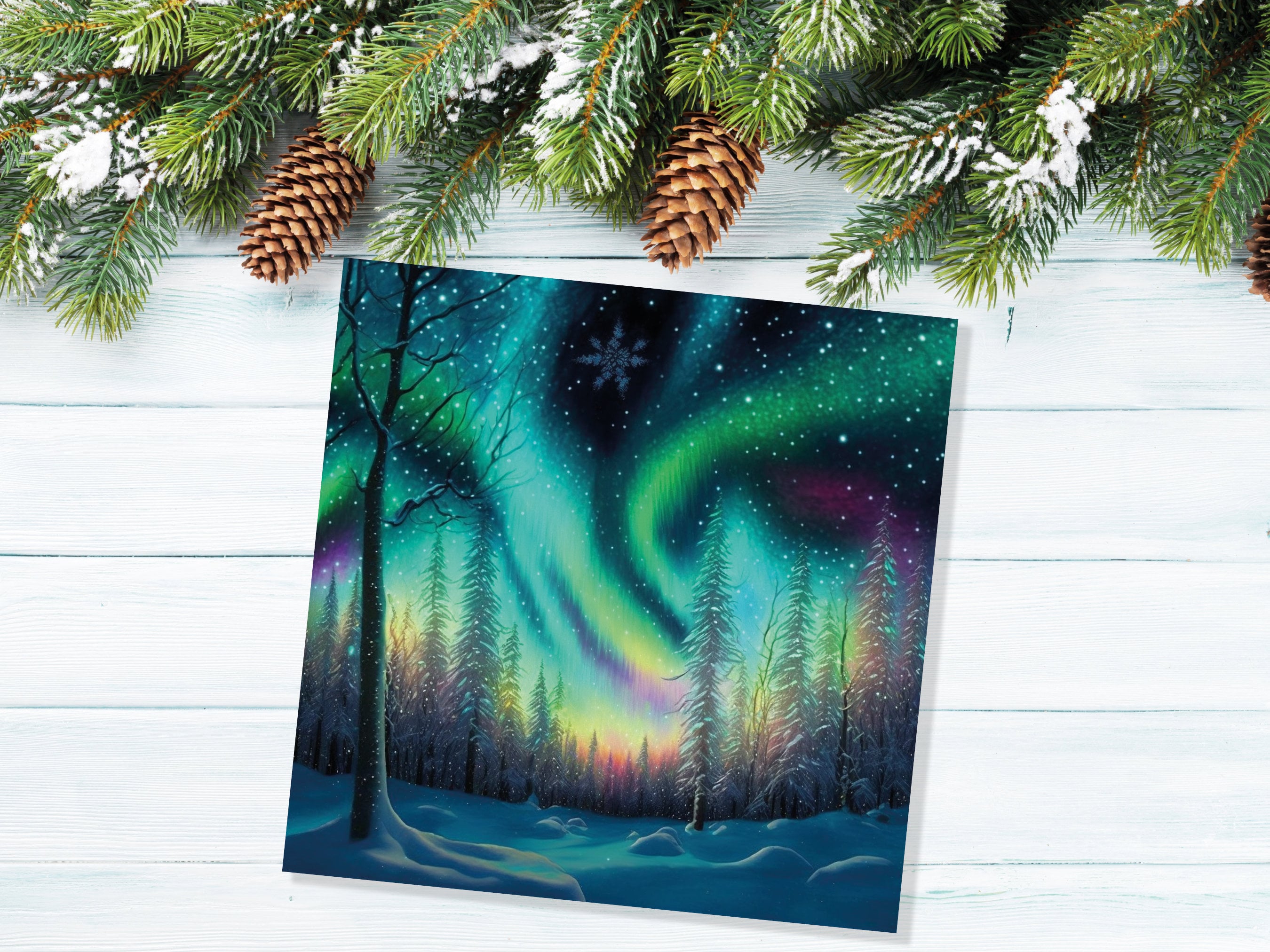 Northern Lights Christmas Cards Beautiful Winter Snow Scene Snowy Scenery Green Aurora Borealis Xmas Cards For Family Friends 2025 Holidays - View 5