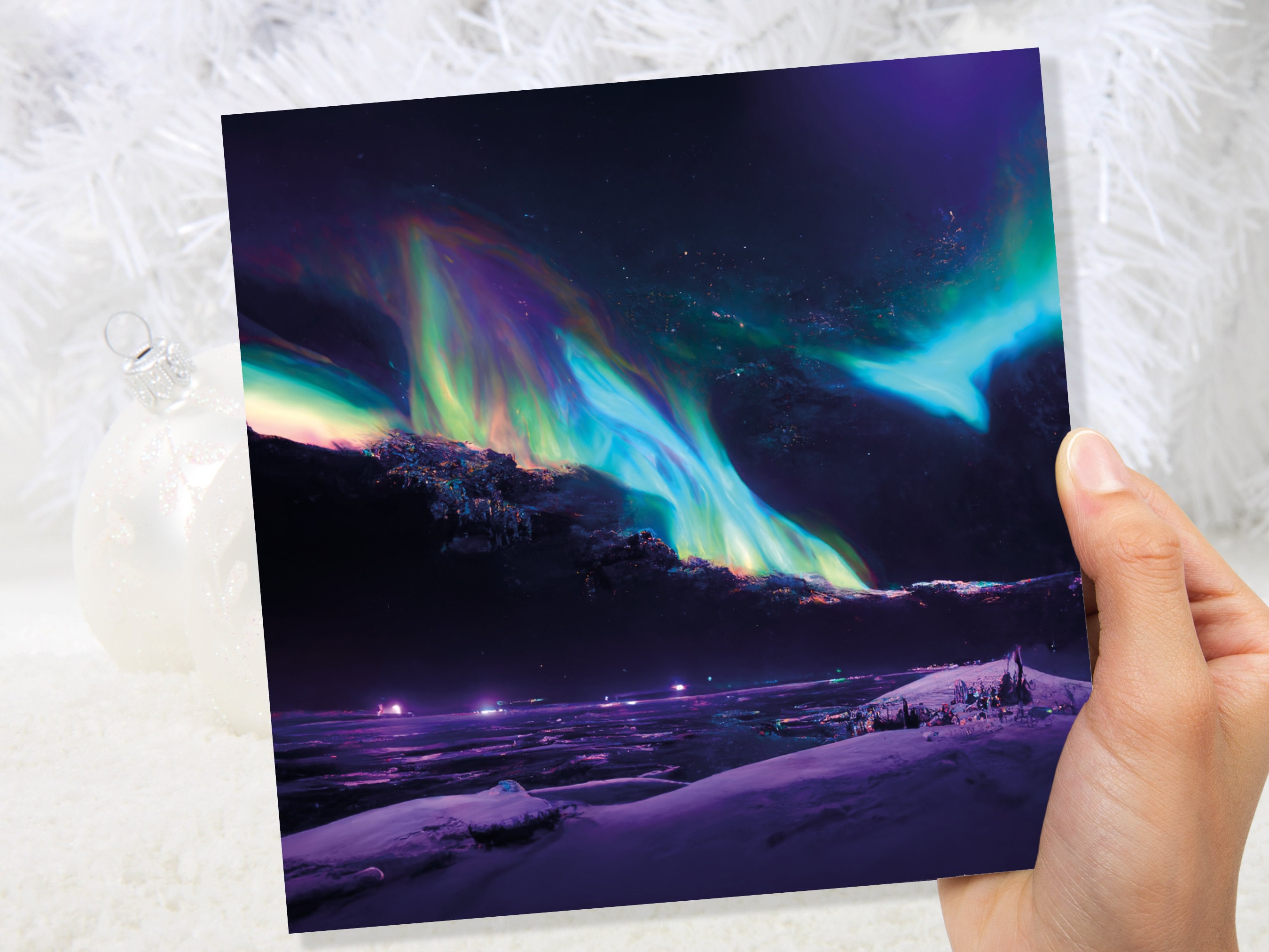 Magical Northern Lights Greeting Cards Aurora Borealis Rainbow Card Glowing Landscape Snowy Scenery Lake Water For Family Friends Xmas 2025 - View 8
