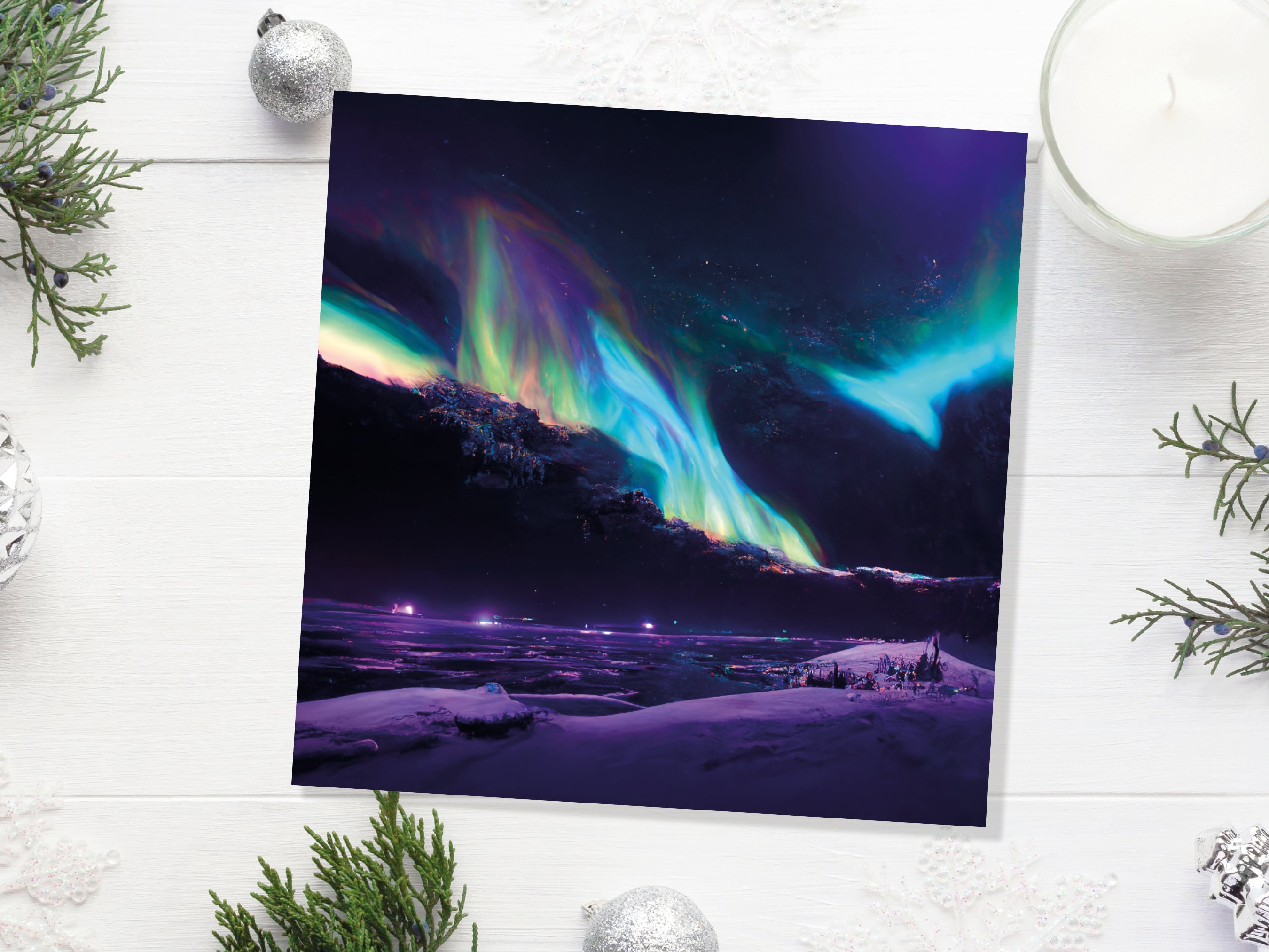 Magical Northern Lights Greeting Cards Aurora Borealis Rainbow Card Glowing Landscape Snowy Scenery Lake Water For Family Friends Xmas 2025 - View 7