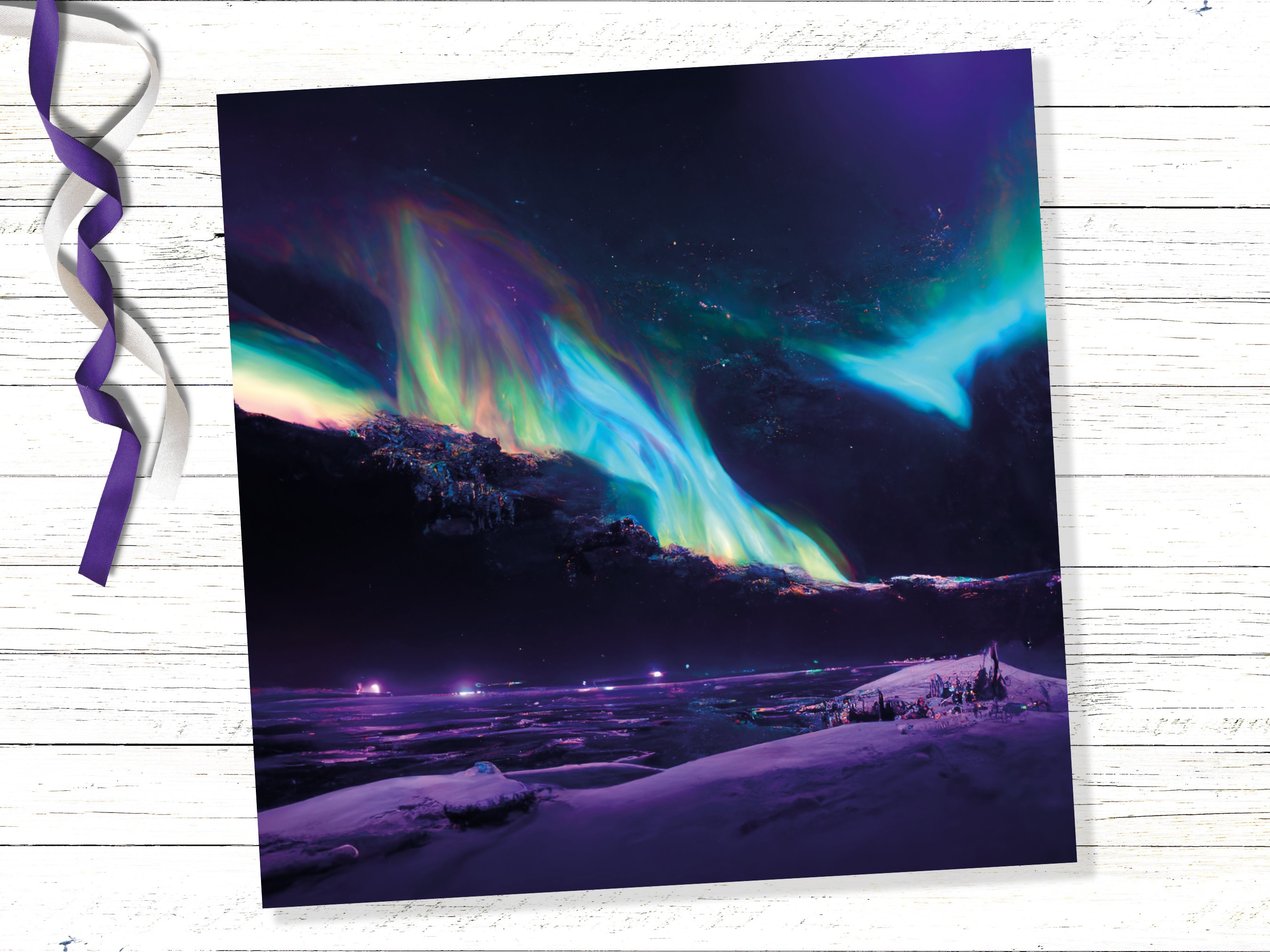 Magical Northern Lights Greeting Cards Aurora Borealis Rainbow Card Glowing Landscape Snowy Scenery Lake Water For Family Friends Xmas 2025 - View 5