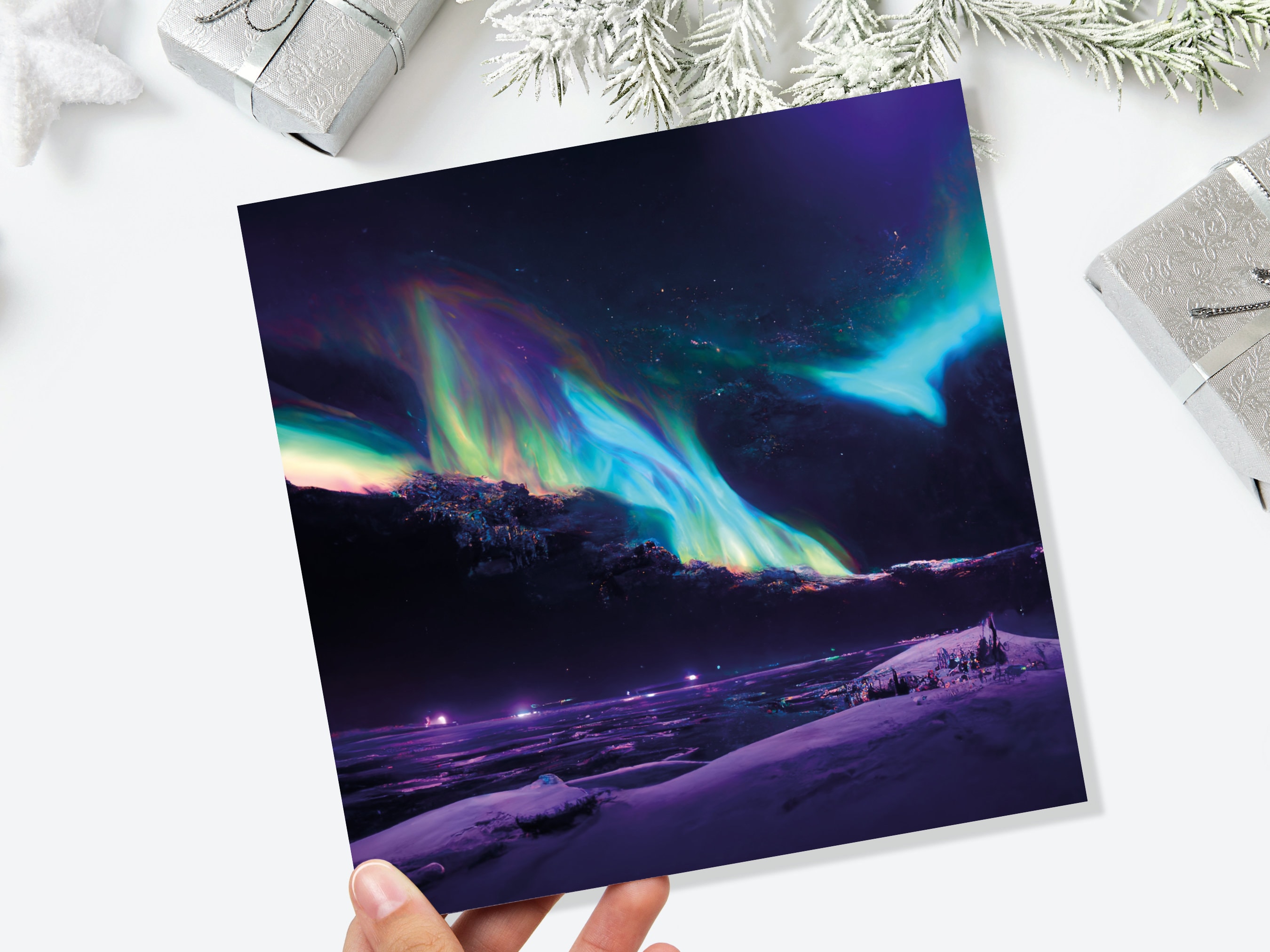 Magical Northern Lights Greeting Cards Aurora Borealis Rainbow Card Glowing Landscape Snowy Scenery Lake Water For Family Friends Xmas 2025 - View 9