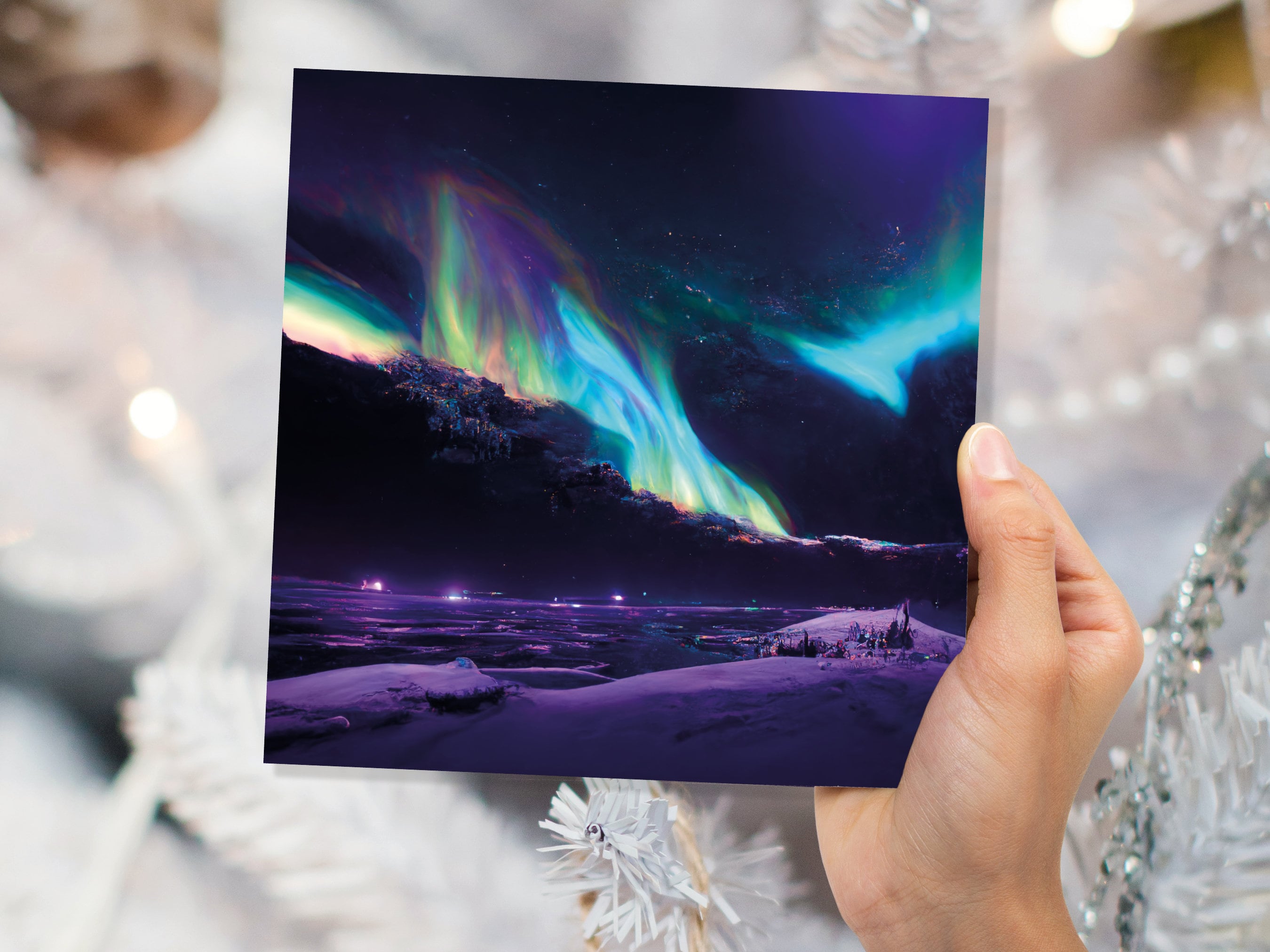 Magical Northern Lights Greeting Cards Aurora Borealis Rainbow Card Glowing Landscape Snowy Scenery Lake Water For Family Friends Xmas 2025 - View 3