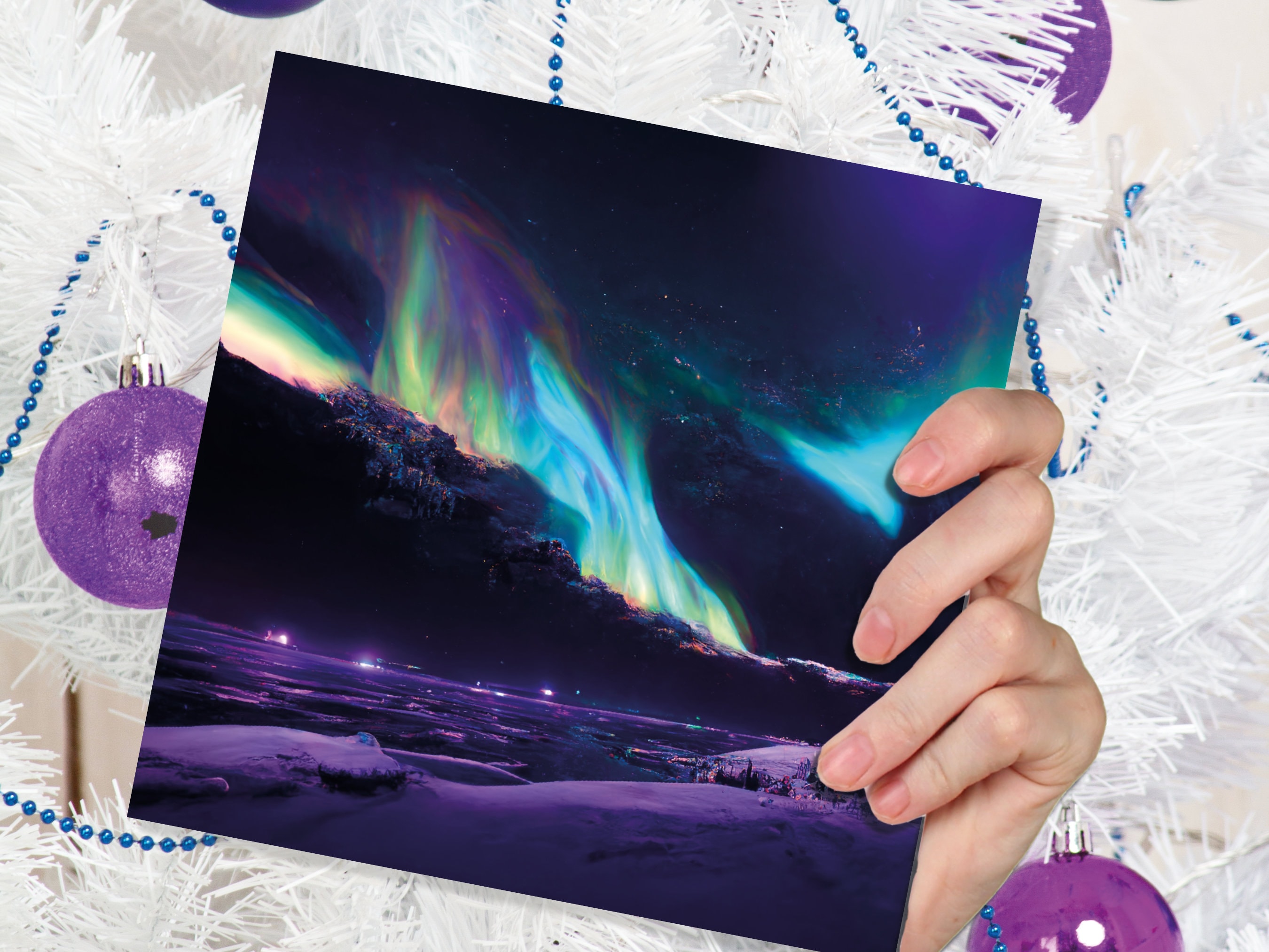 Magical Northern Lights Greeting Cards Aurora Borealis Rainbow Card Glowing Landscape Snowy Scenery Lake Water For Family Friends Xmas 2025 - View 4