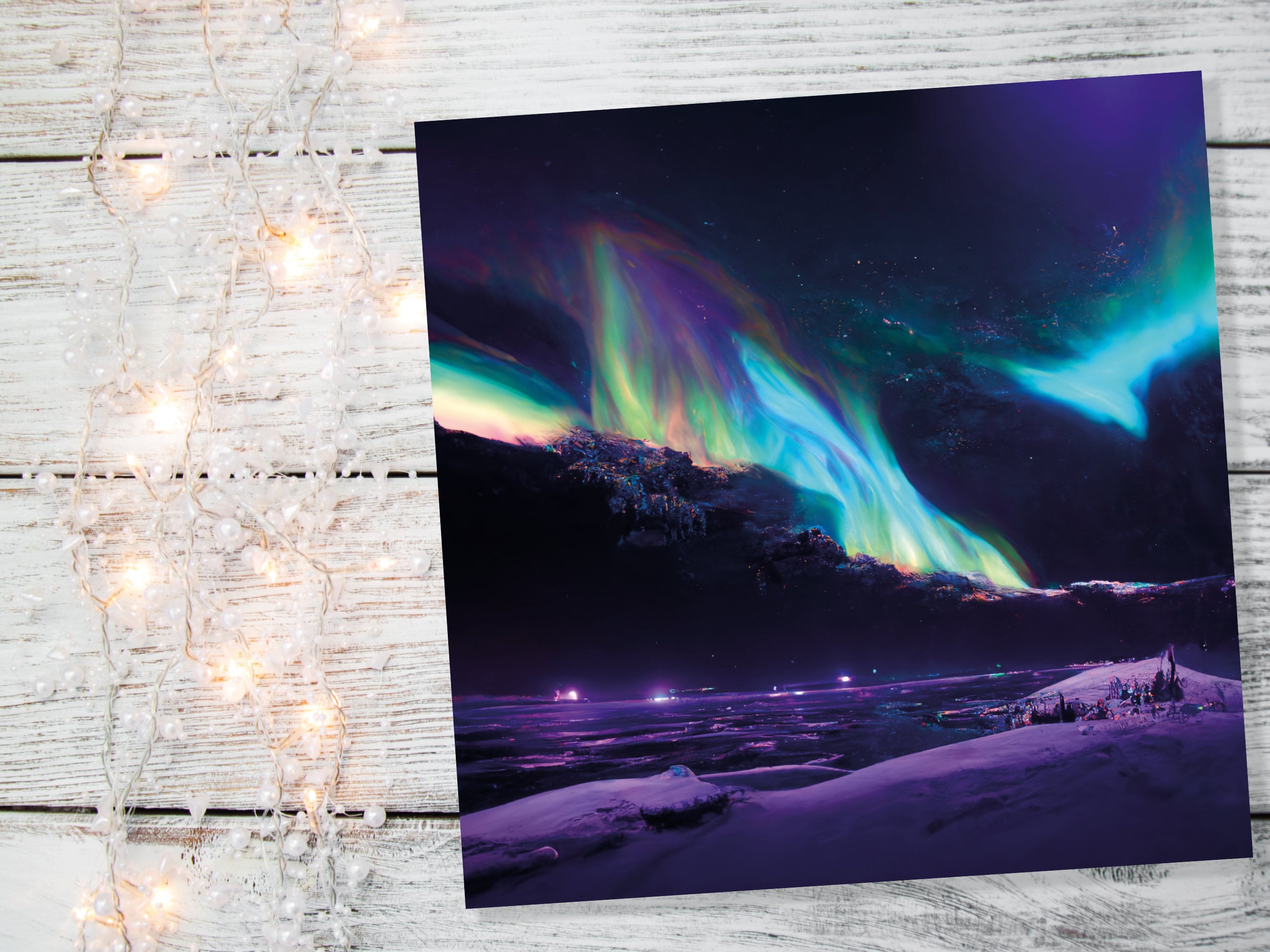 Magical Northern Lights Greeting Cards Aurora Borealis Rainbow Card Glowing Landscape Snowy Scenery Lake Water For Family Friends Xmas 2025 - View 6