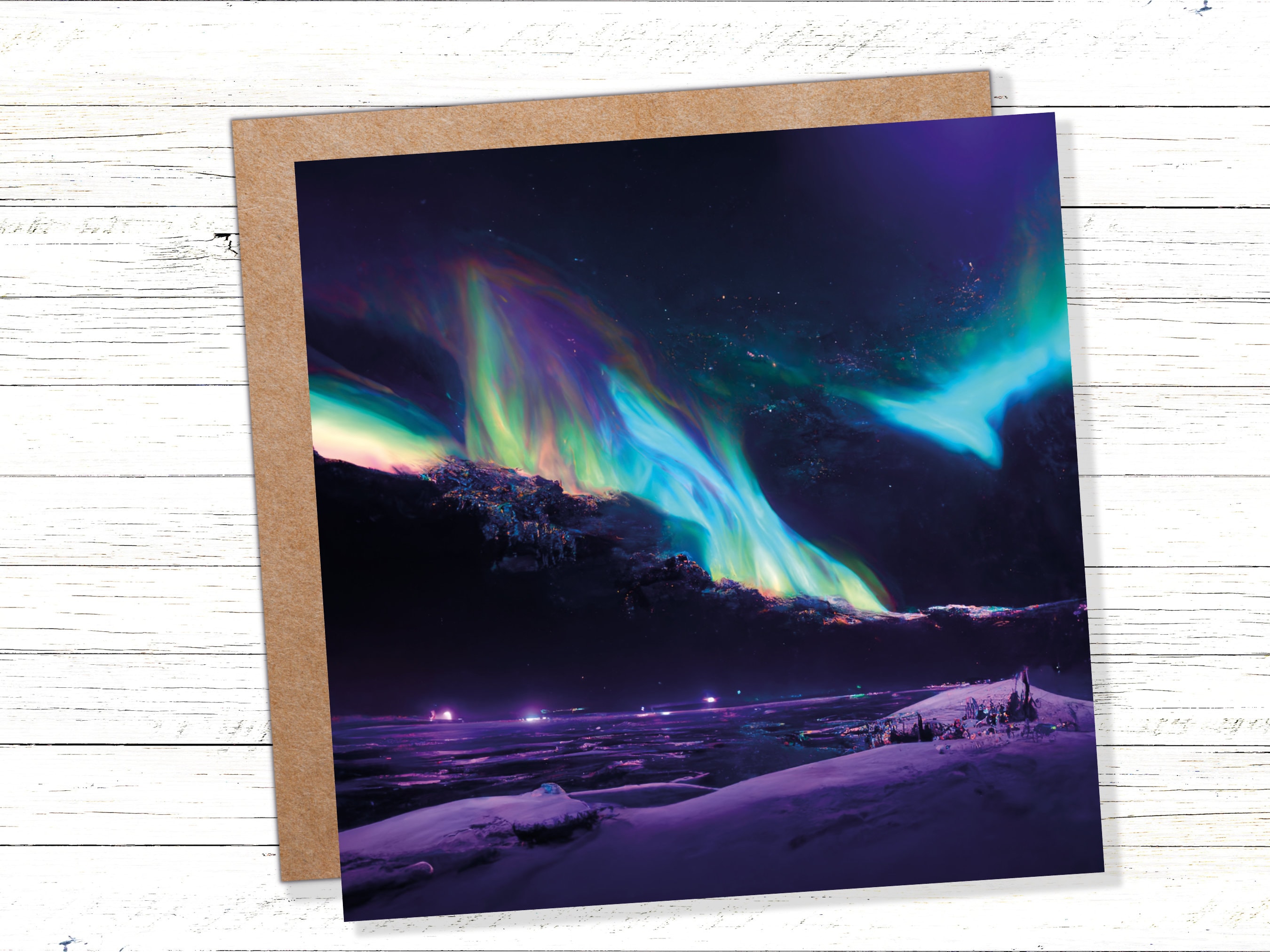 Magical Northern Lights Greeting Cards Aurora Borealis Rainbow Card Glowing Landscape Snowy Scenery Lake Water For Family Friends Xmas 2025 - View 2