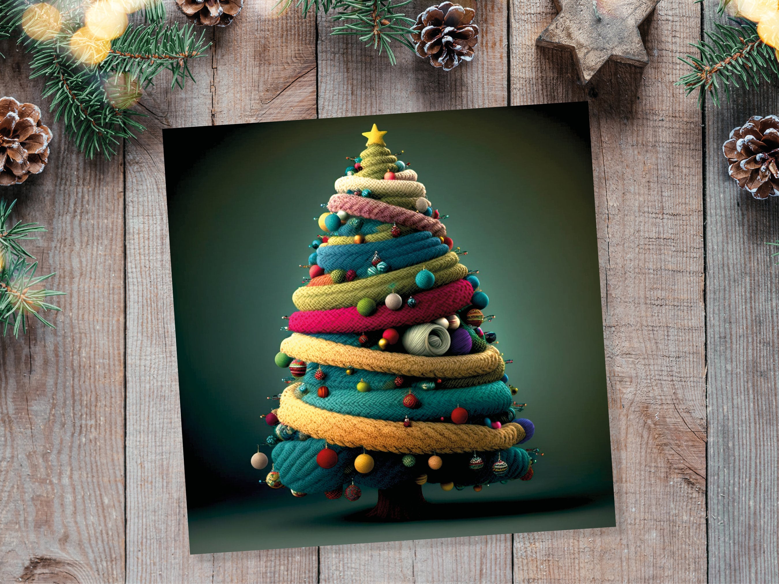 Woollen Christmas Tree Card Knitted Knitting Crochet Yarn Wool Crafters Crafting Knitted Bobbles Felt Fun Xmas Cards For Family Friends 2025 - View 6