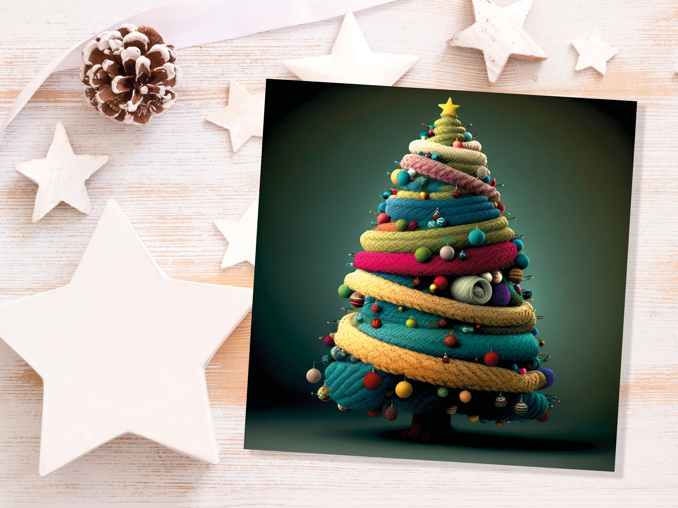 Woollen Christmas Tree Card Knitted Knitting Crochet Yarn Wool Crafters Crafting Knitted Bobbles Felt Fun Xmas Cards For Family Friends 2025 - View 8