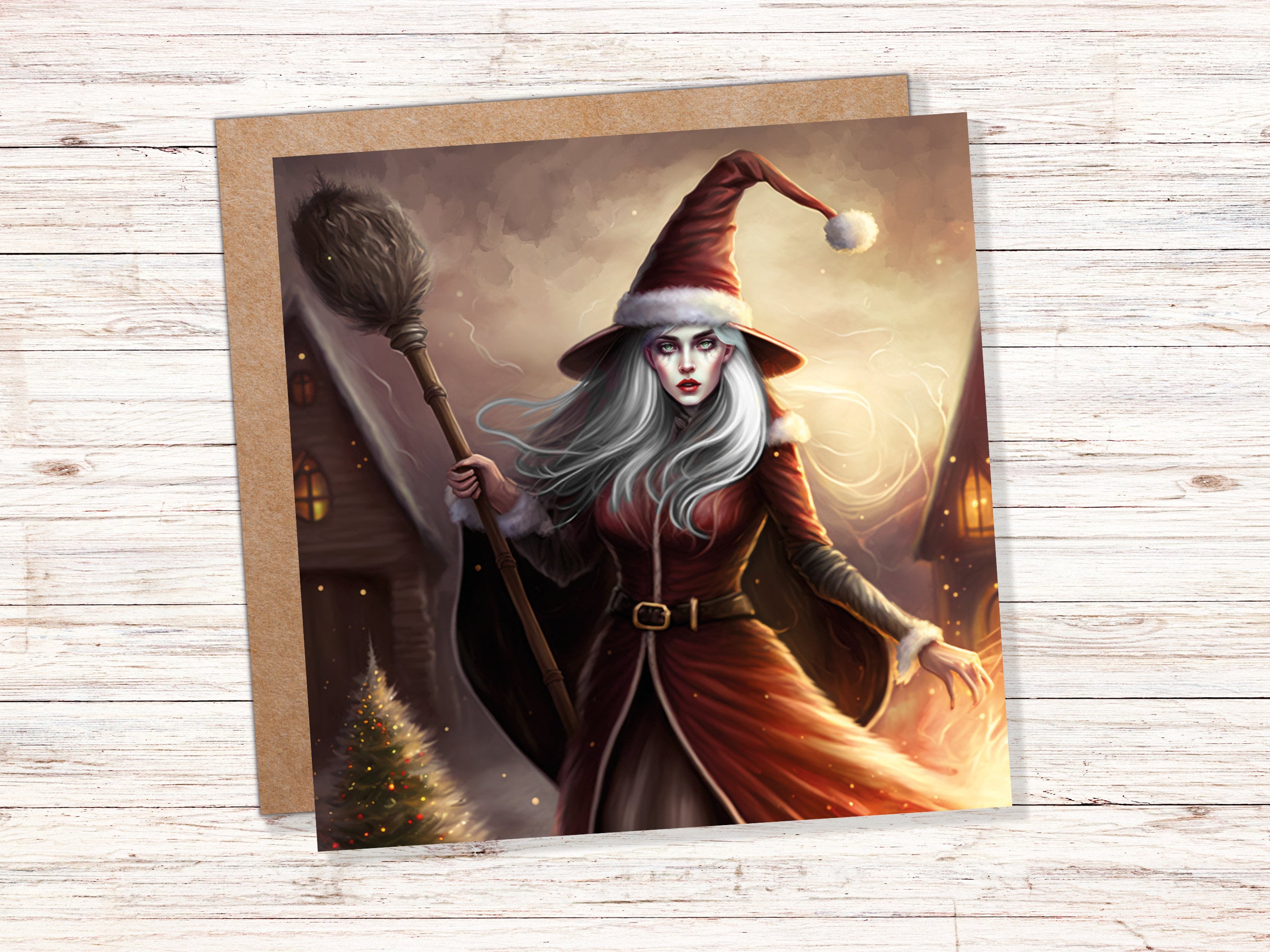 Female Santa Witch Christmas Card La Befana Witchy Fantasy Gothic Goth Pagan Pointy Hat Fairytale Feminine Feminism Family Friends Xmas 2025 - View 2