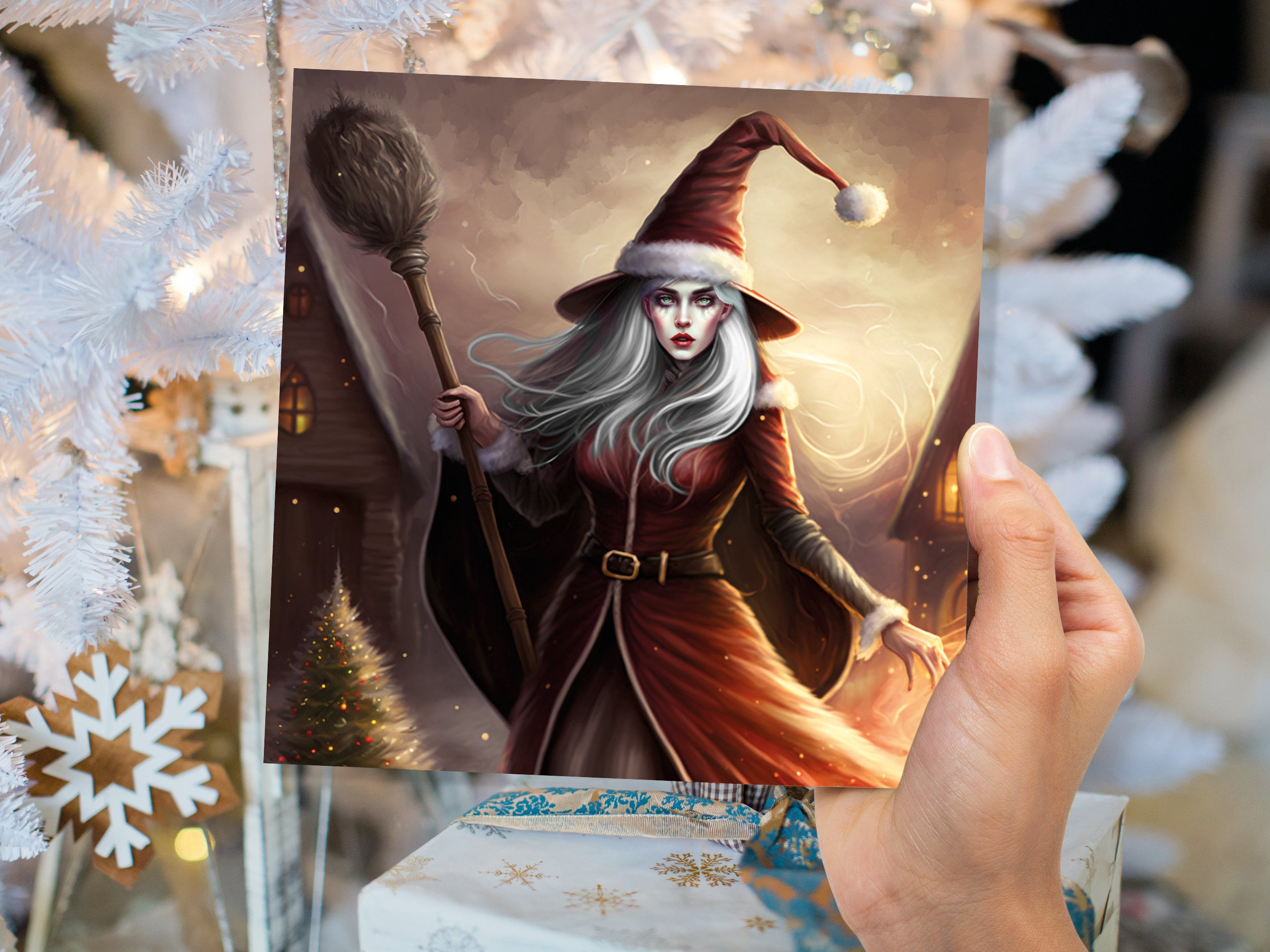 Female Santa Witch Christmas Card La Befana Witchy Fantasy Gothic Goth Pagan Pointy Hat Fairytale Feminine Feminism Family Friends Xmas 2025 - View 9