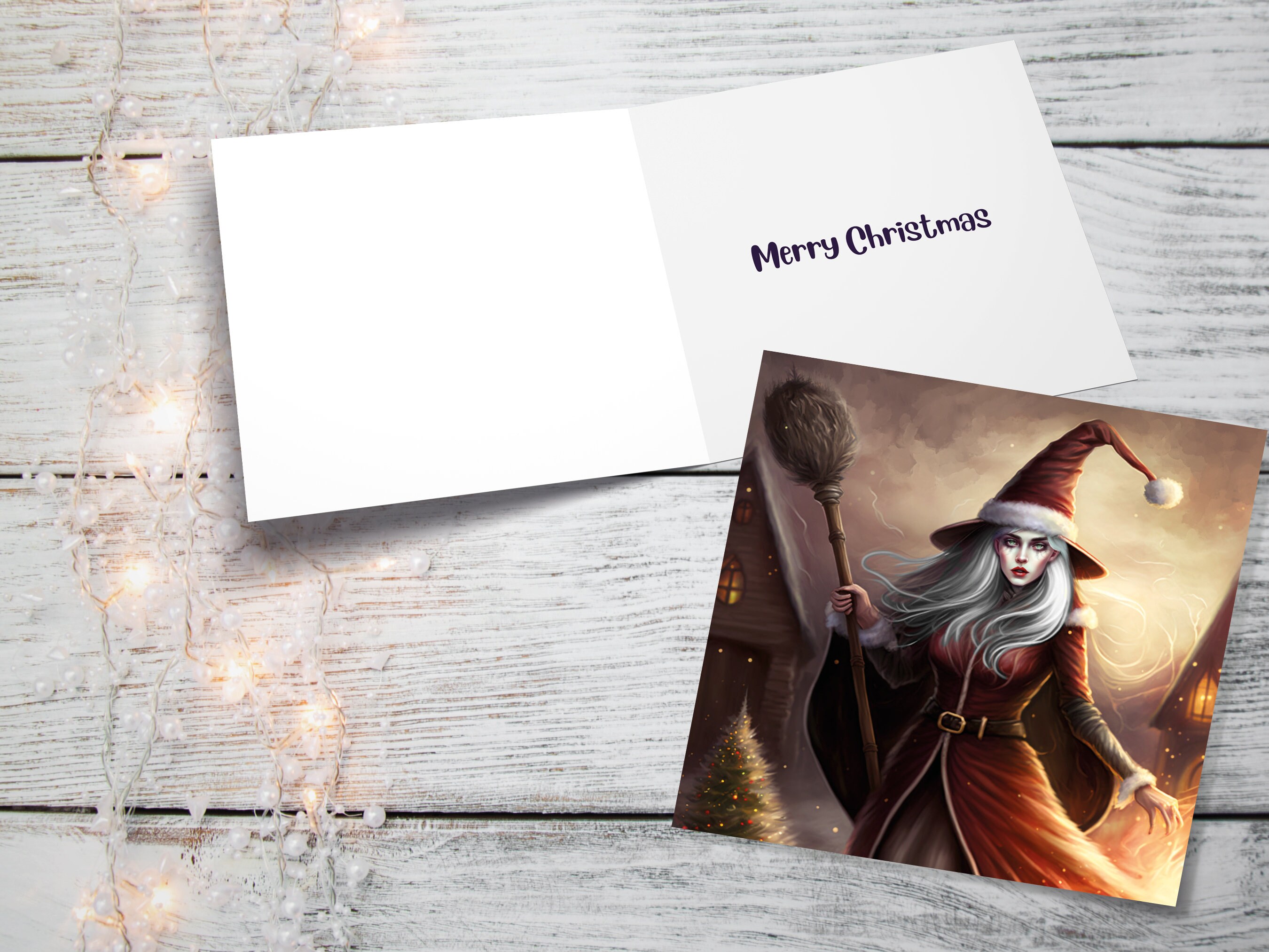 Female Santa Witch Christmas Card La Befana Witchy Fantasy Gothic Goth Pagan Pointy Hat Fairytale Feminine Feminism Family Friends Xmas 2025 - View 4