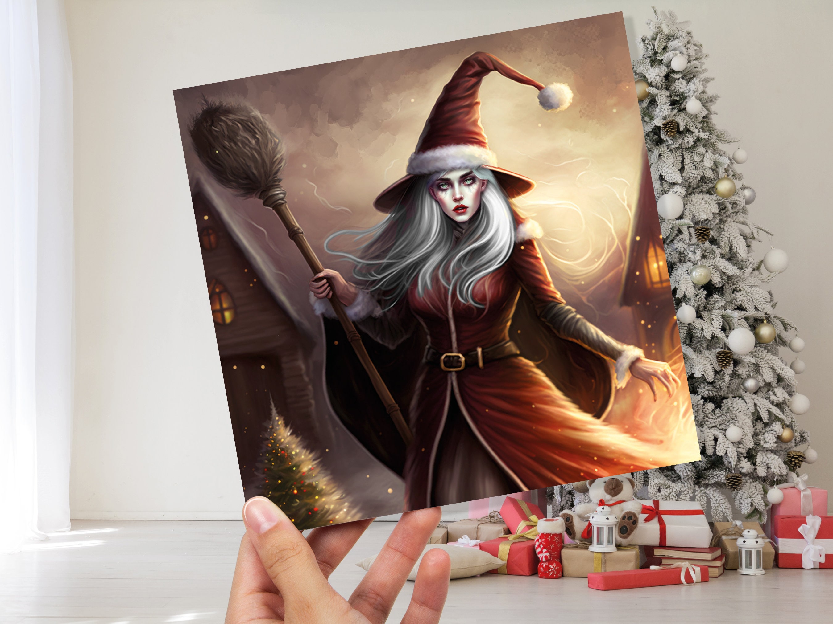 Female Santa Witch Christmas Card La Befana Witchy Fantasy Gothic Goth Pagan Pointy Hat Fairytale Feminine Feminism Family Friends Xmas 2025 - View 5