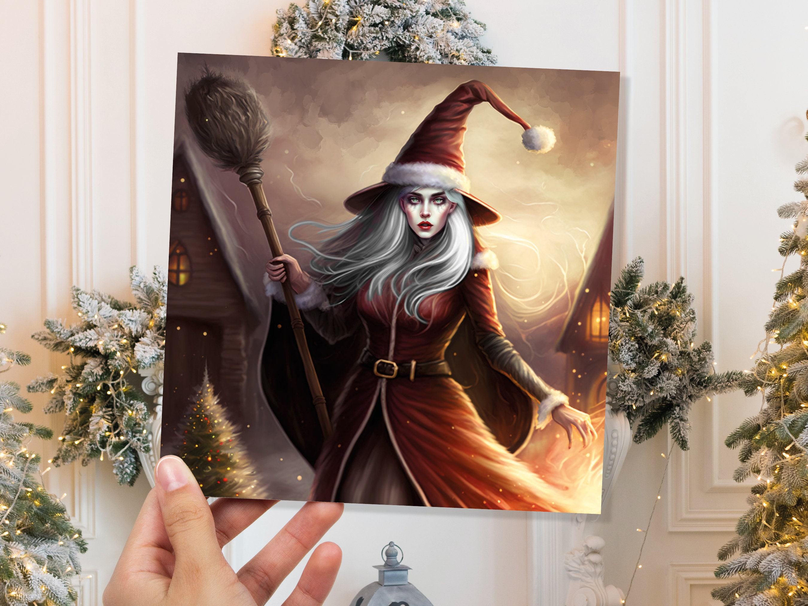 Female Santa Witch Christmas Card La Befana Witchy Fantasy Gothic Goth Pagan Pointy Hat Fairytale Feminine Feminism Family Friends Xmas 2025 - View 10