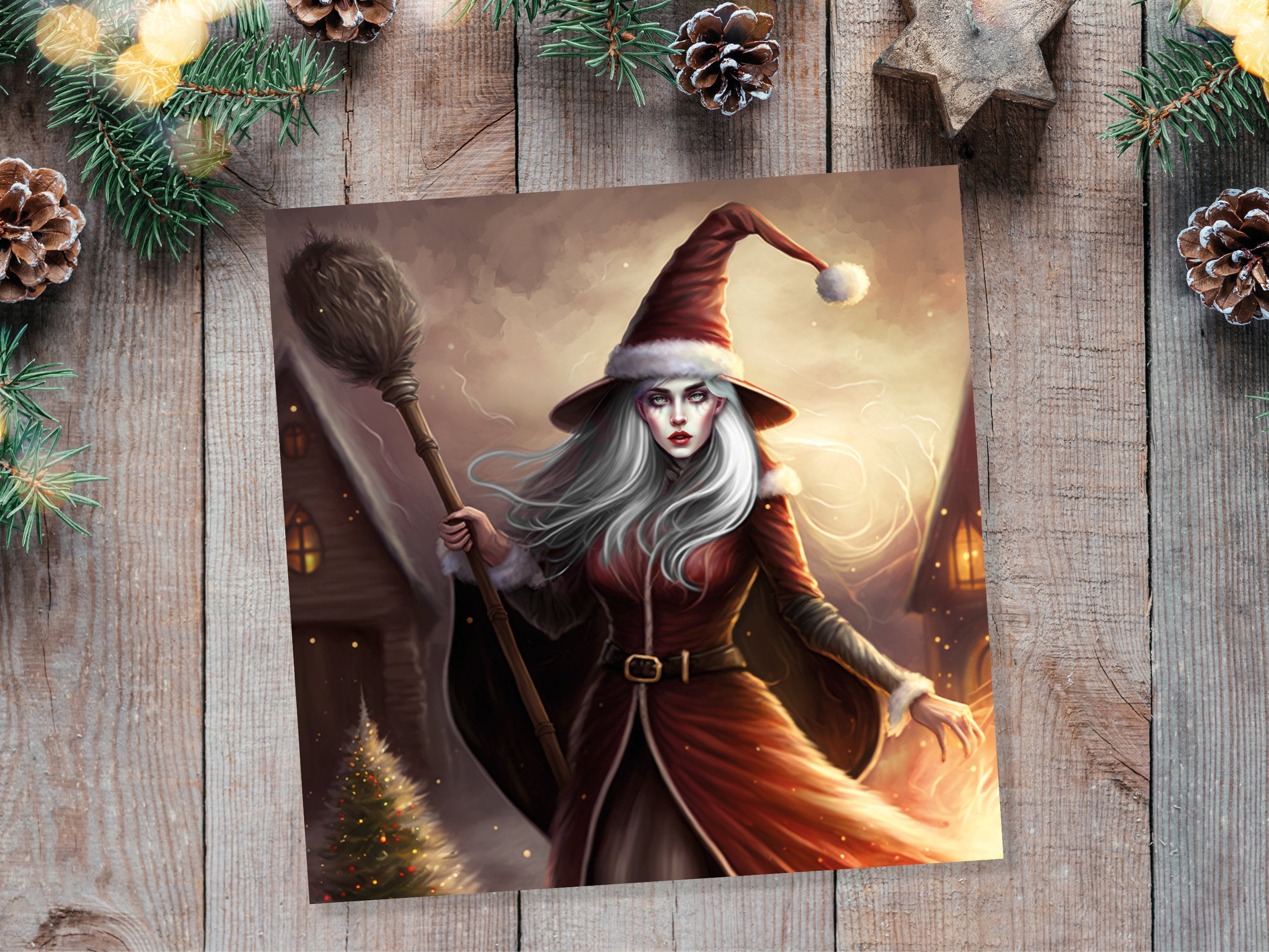 Female Santa Witch Christmas Card La Befana Witchy Fantasy Gothic Goth Pagan Pointy Hat Fairytale Feminine Feminism Family Friends Xmas 2025 - View 6