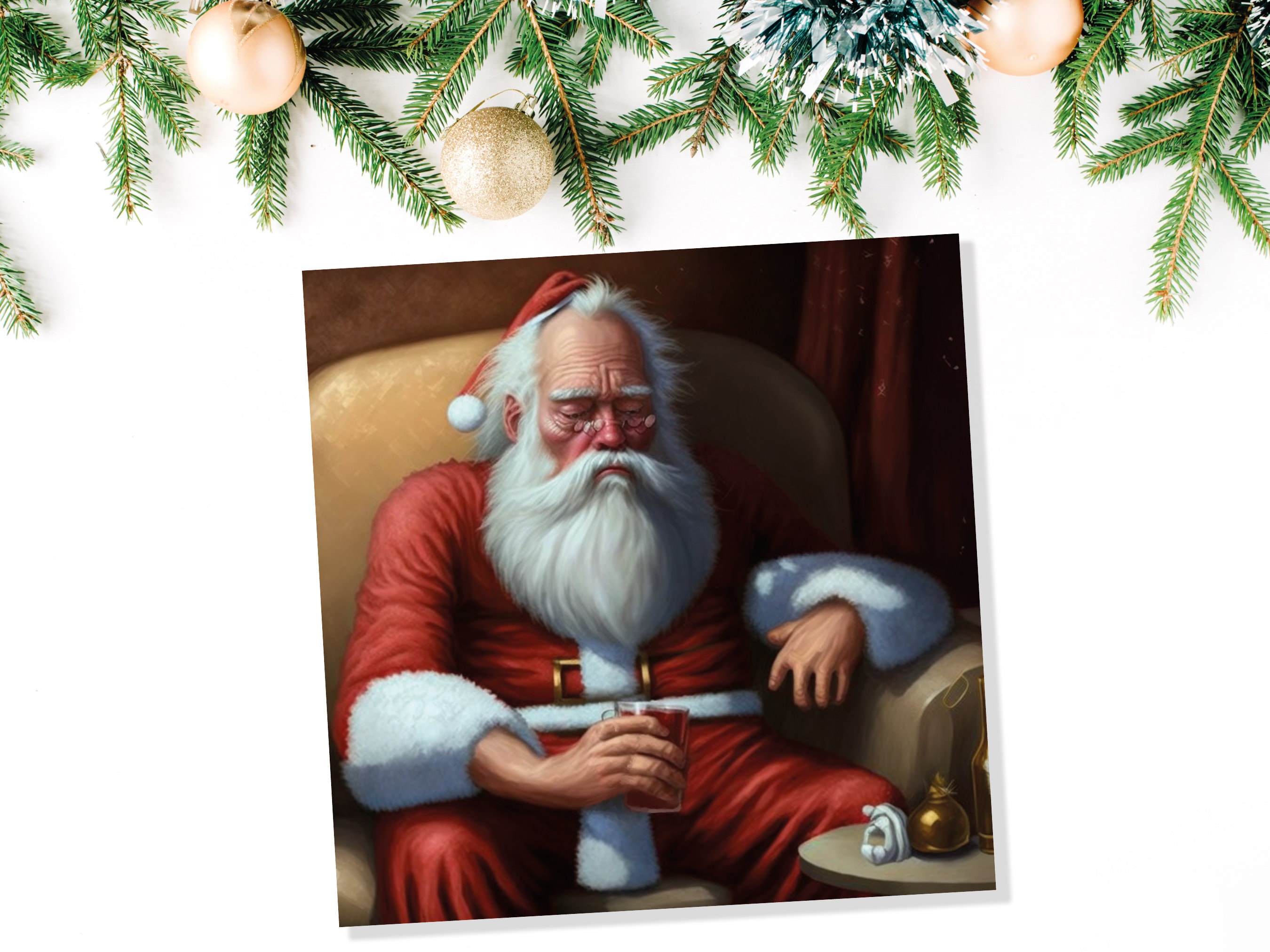 Drunk Santa Christmas Card Funny Father Xmas Drinking Beer Silly Gag Joke Passed Out Rough Day Meme Greetings Cards Family Friends Xmas 2025 - View 3