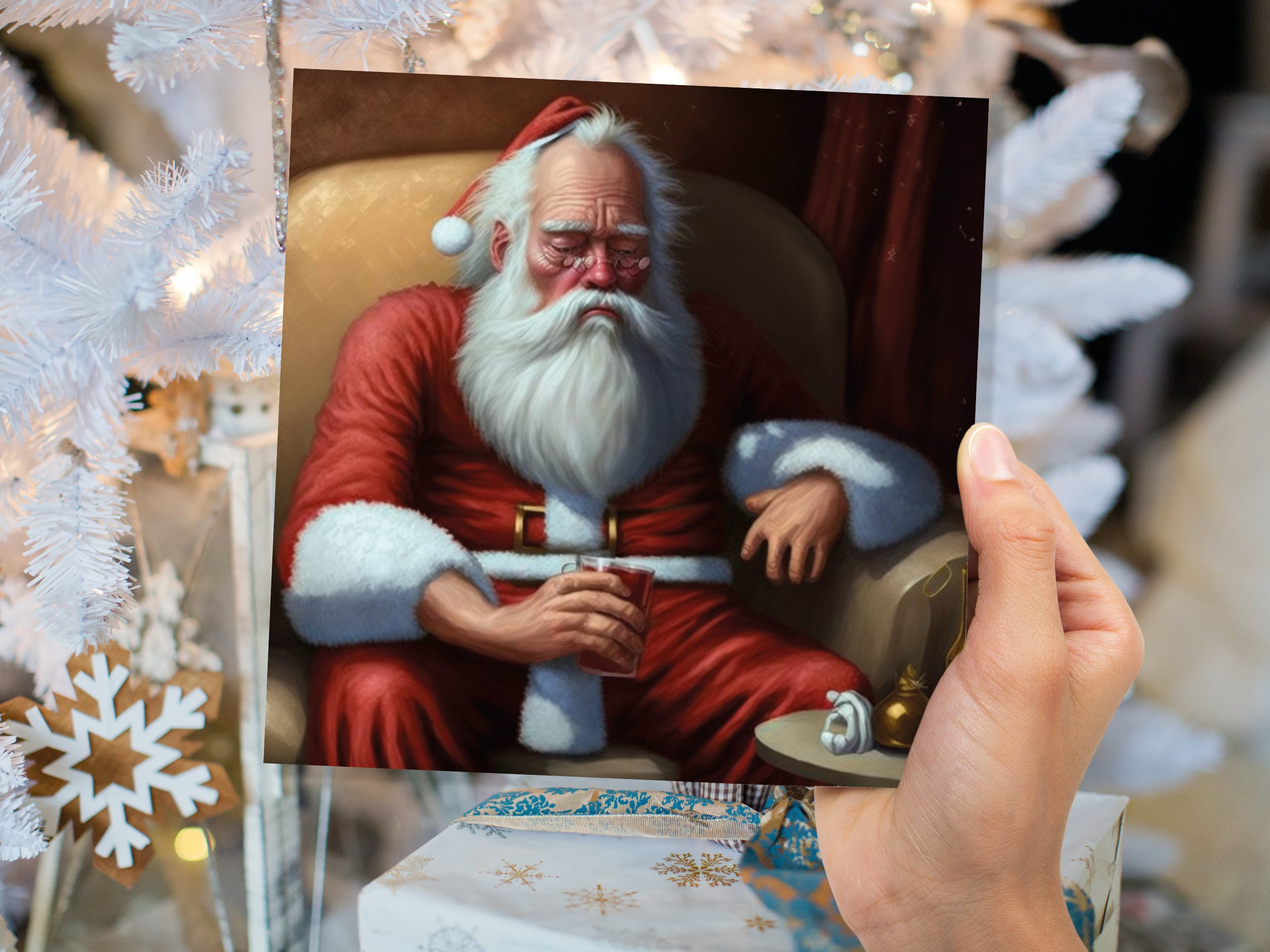 Drunk Santa Christmas Card Funny Father Xmas Drinking Beer Silly Gag Joke Passed Out Rough Day Meme Greetings Cards Family Friends Xmas 2025 - View 7