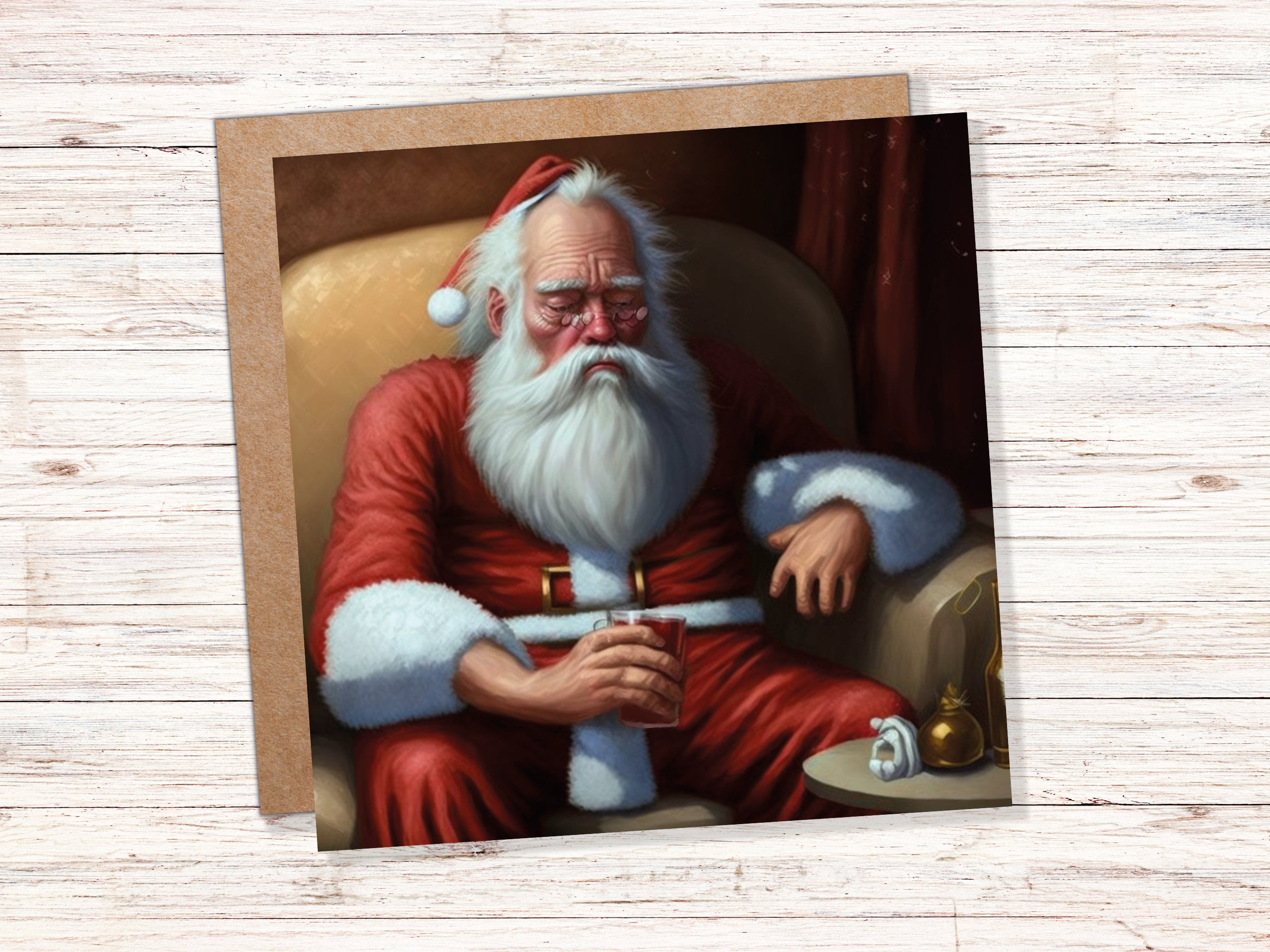 Drunk Santa Christmas Card Funny Father Xmas Drinking Beer Silly Gag Joke Passed Out Rough Day Meme Greetings Cards Family Friends Xmas 2025 - View 9