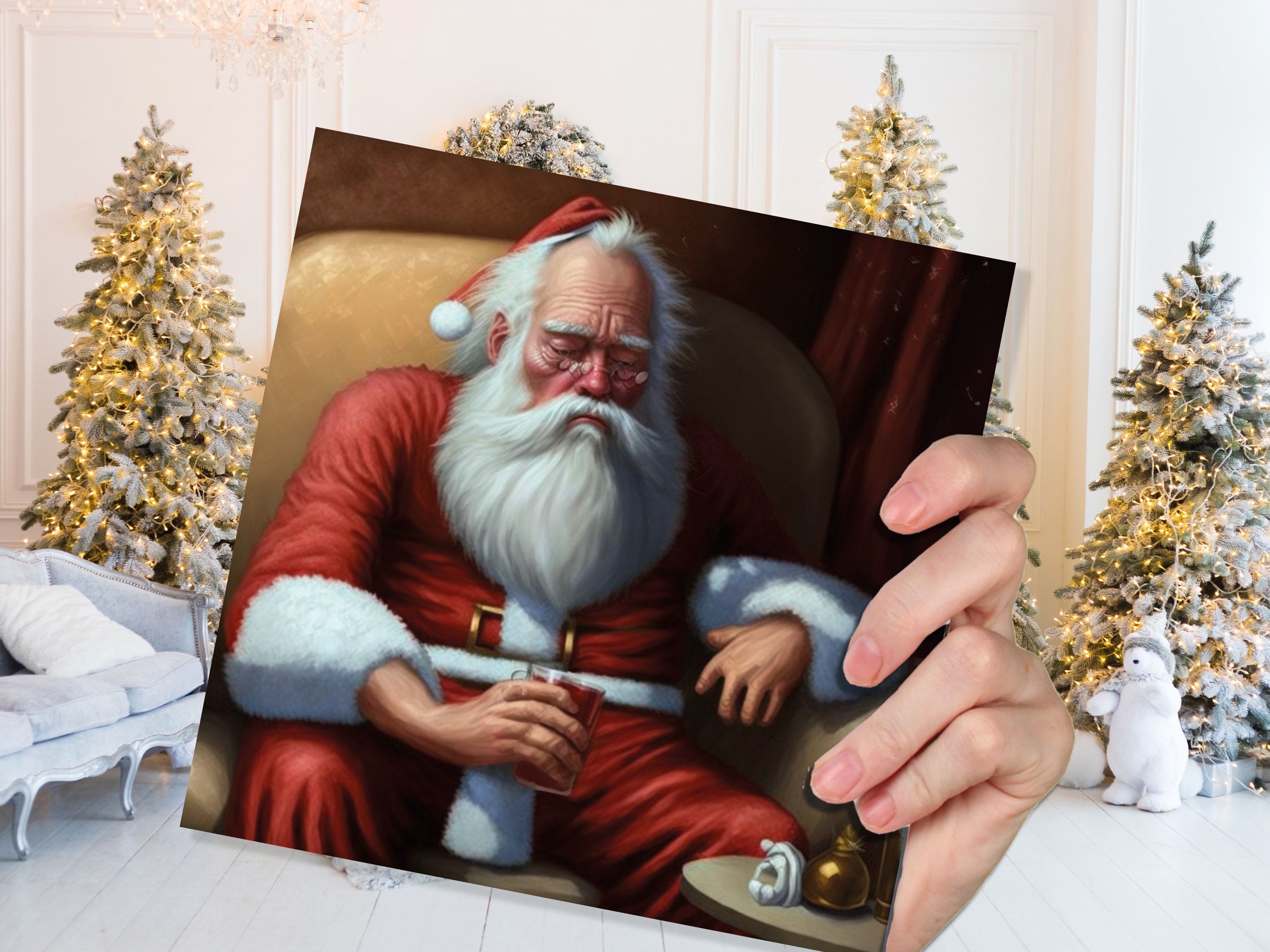 Drunk Santa Christmas Card Funny Father Xmas Drinking Beer Silly Gag Joke Passed Out Rough Day Meme Greetings Cards Family Friends Xmas 2025 - View 6