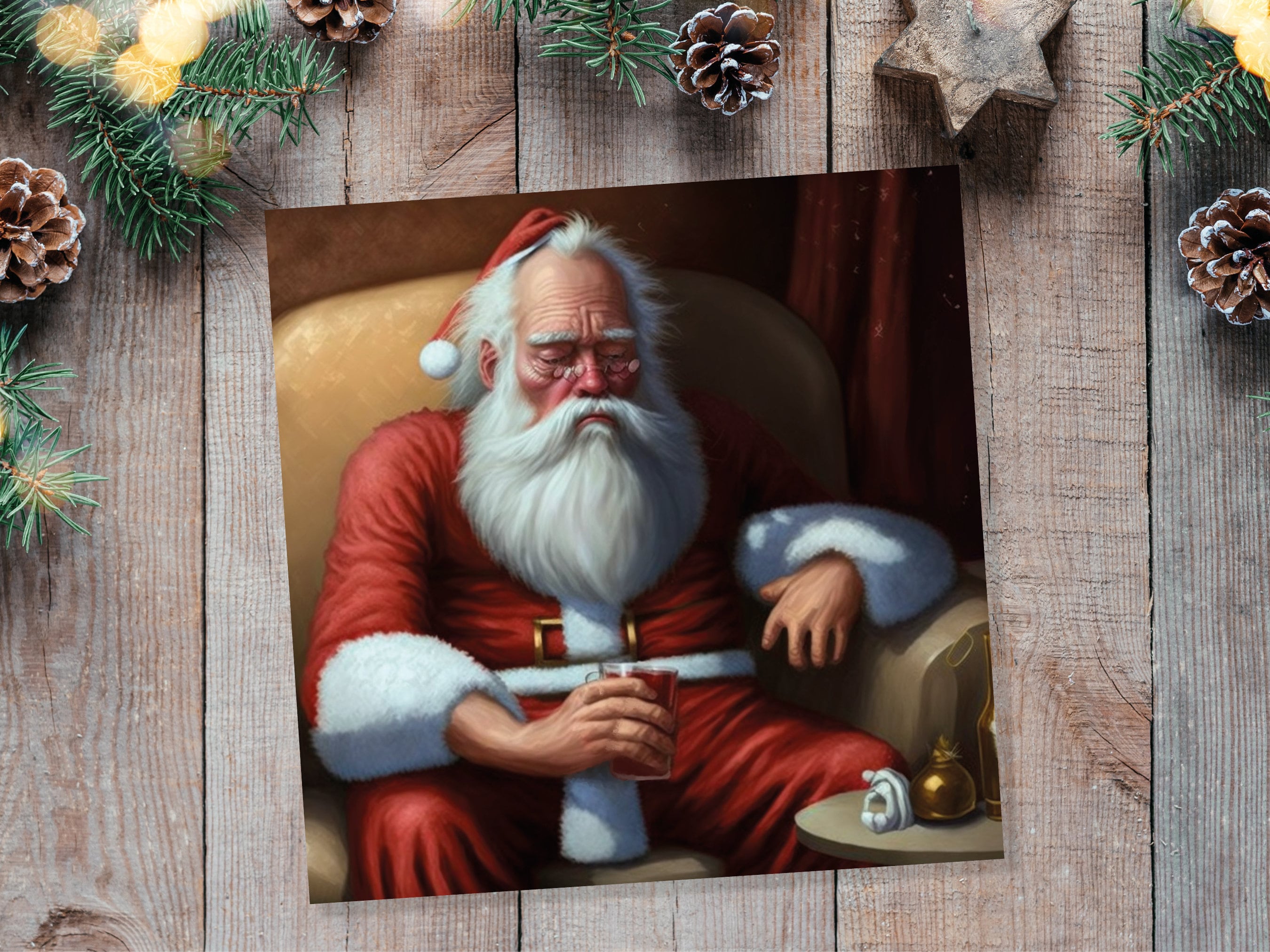 Drunk Santa Christmas Card Funny Father Xmas Drinking Beer Silly Gag Joke Passed Out Rough Day Meme Greetings Cards Family Friends Xmas 2025 - View 5