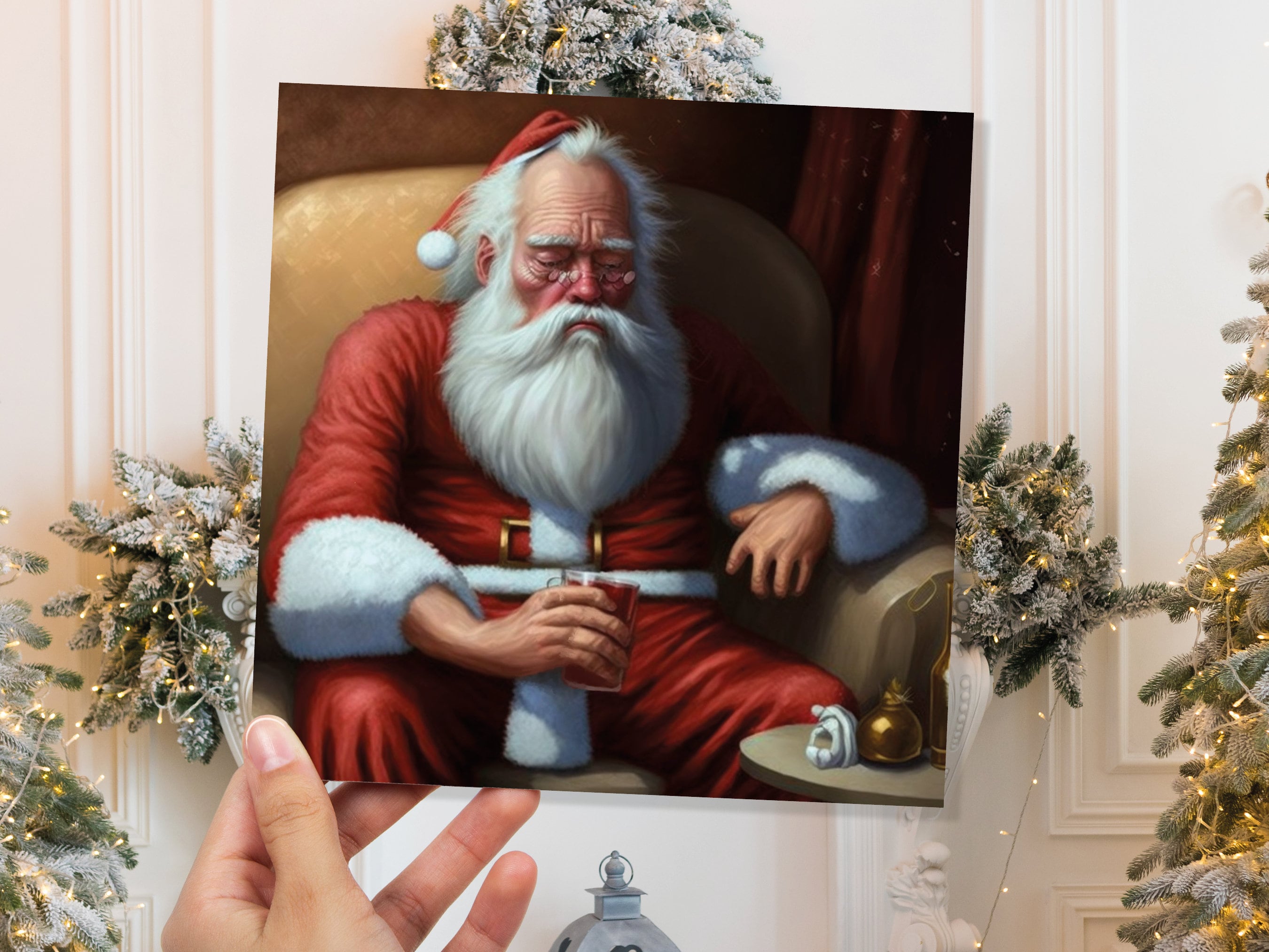 Drunk Santa Christmas Card Funny Father Xmas Drinking Beer Silly Gag Joke Passed Out Rough Day Meme Greetings Cards Family Friends Xmas 2025 - View 8