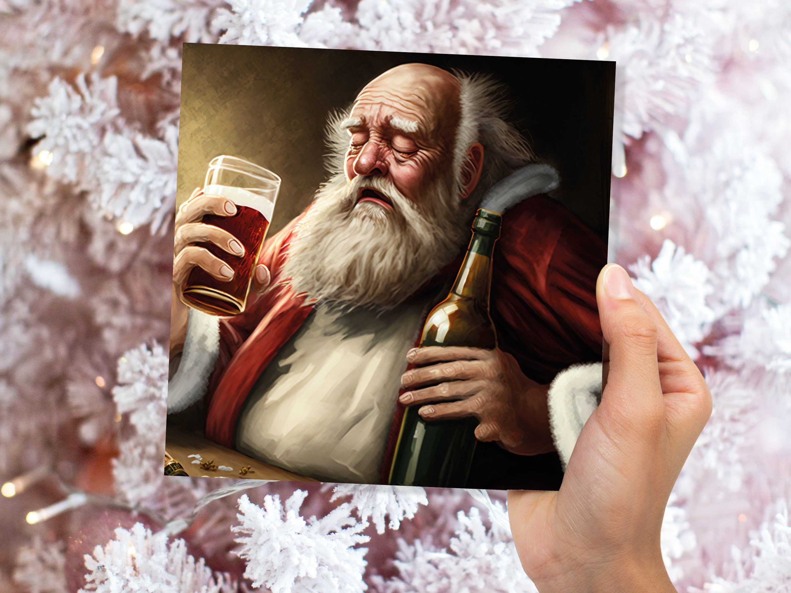 Drunk Santa Claus Christmas Card Funny Alcoholic Father Xmas Drinking Silly Gag Joke Rough Day Meme Greetings Cards Family Friends Xmas 2025 - View 8