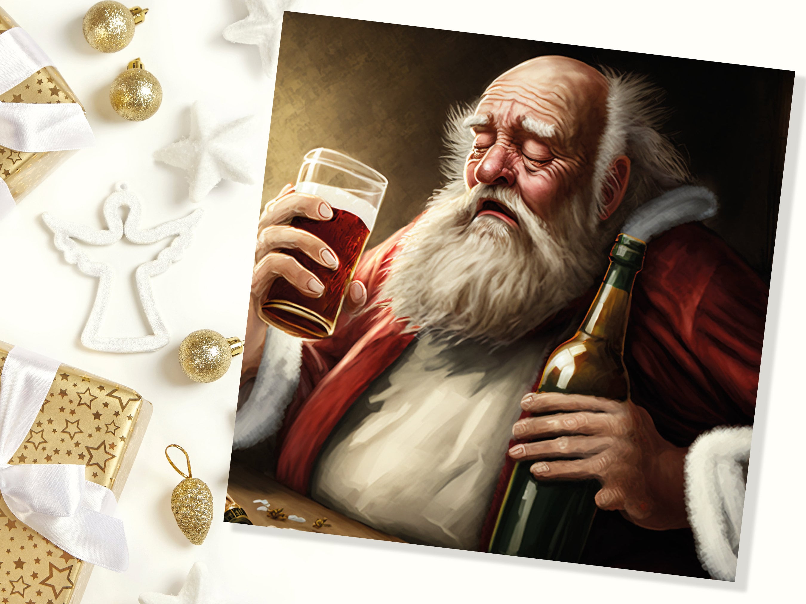 Drunk Santa Claus Christmas Card Funny Alcoholic Father Xmas Drinking Silly Gag Joke Rough Day Meme Greetings Cards Family Friends Xmas 2025 - View 4