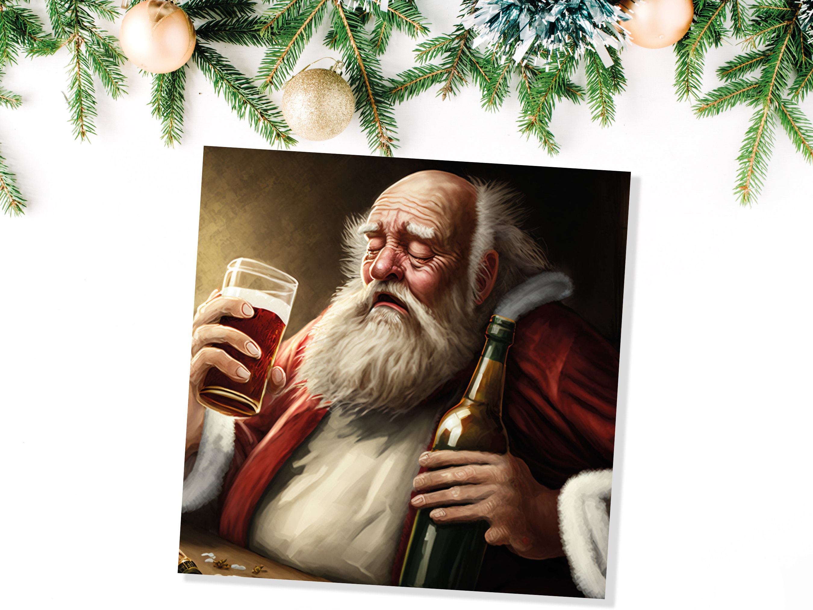 Drunk Santa Claus Christmas Card Funny Alcoholic Father Xmas Drinking Silly Gag Joke Rough Day Meme Greetings Cards Family Friends Xmas 2025 - View 6