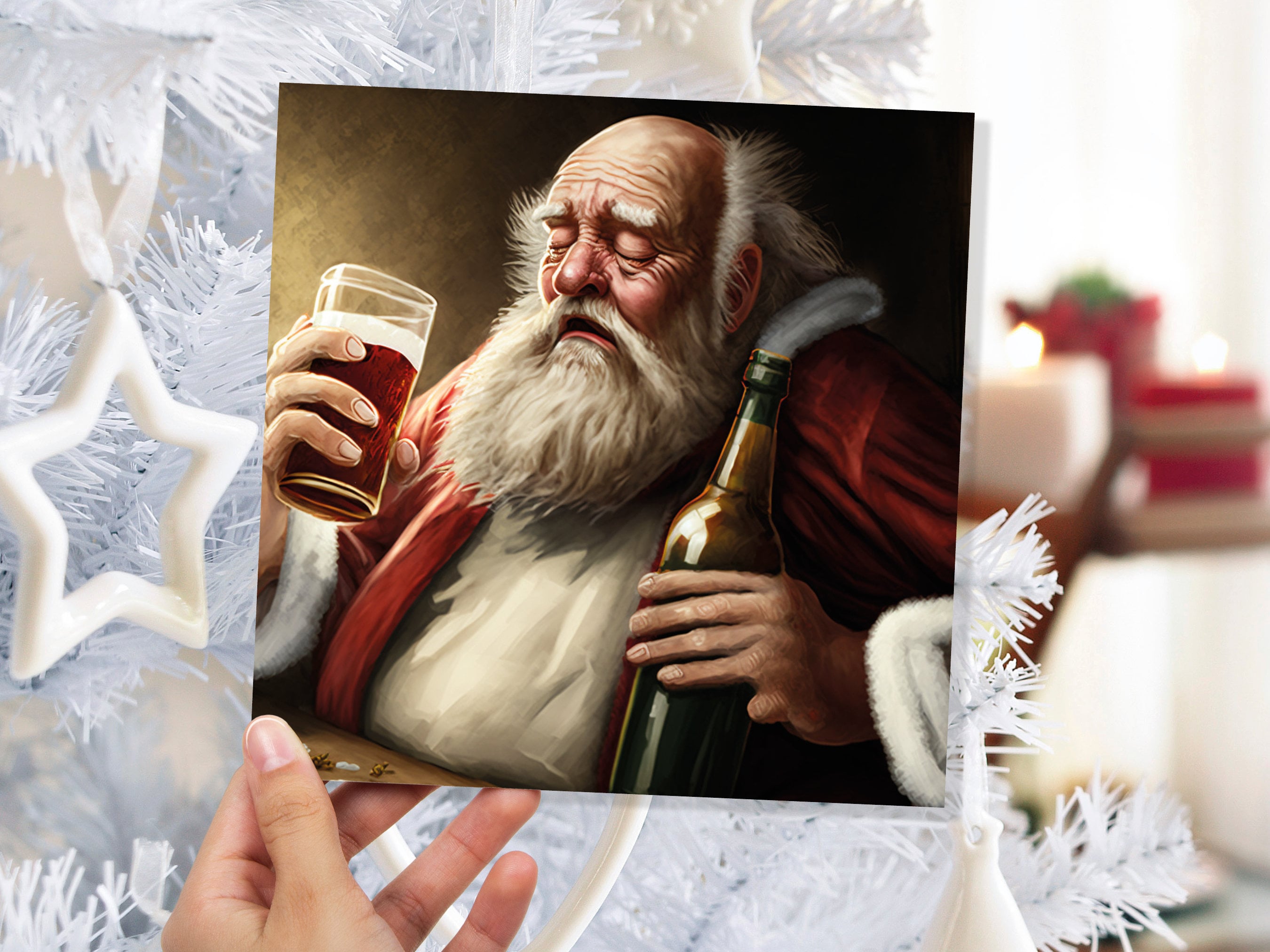 Drunk Santa Claus Christmas Card Funny Alcoholic Father Xmas Drinking Silly Gag Joke Rough Day Meme Greetings Cards Family Friends Xmas 2025 - View 9